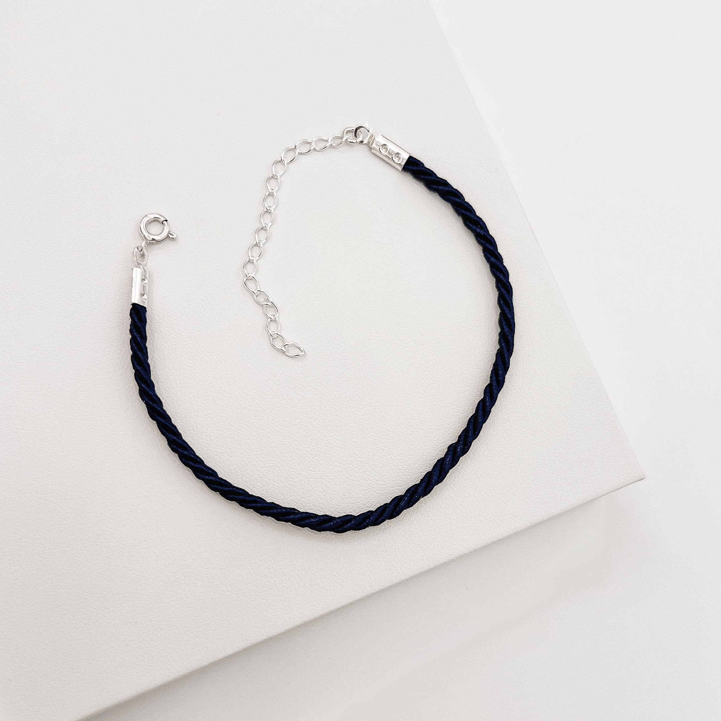 Pulseira cordão trançado azul marinho 2mm 16cm com alongadora