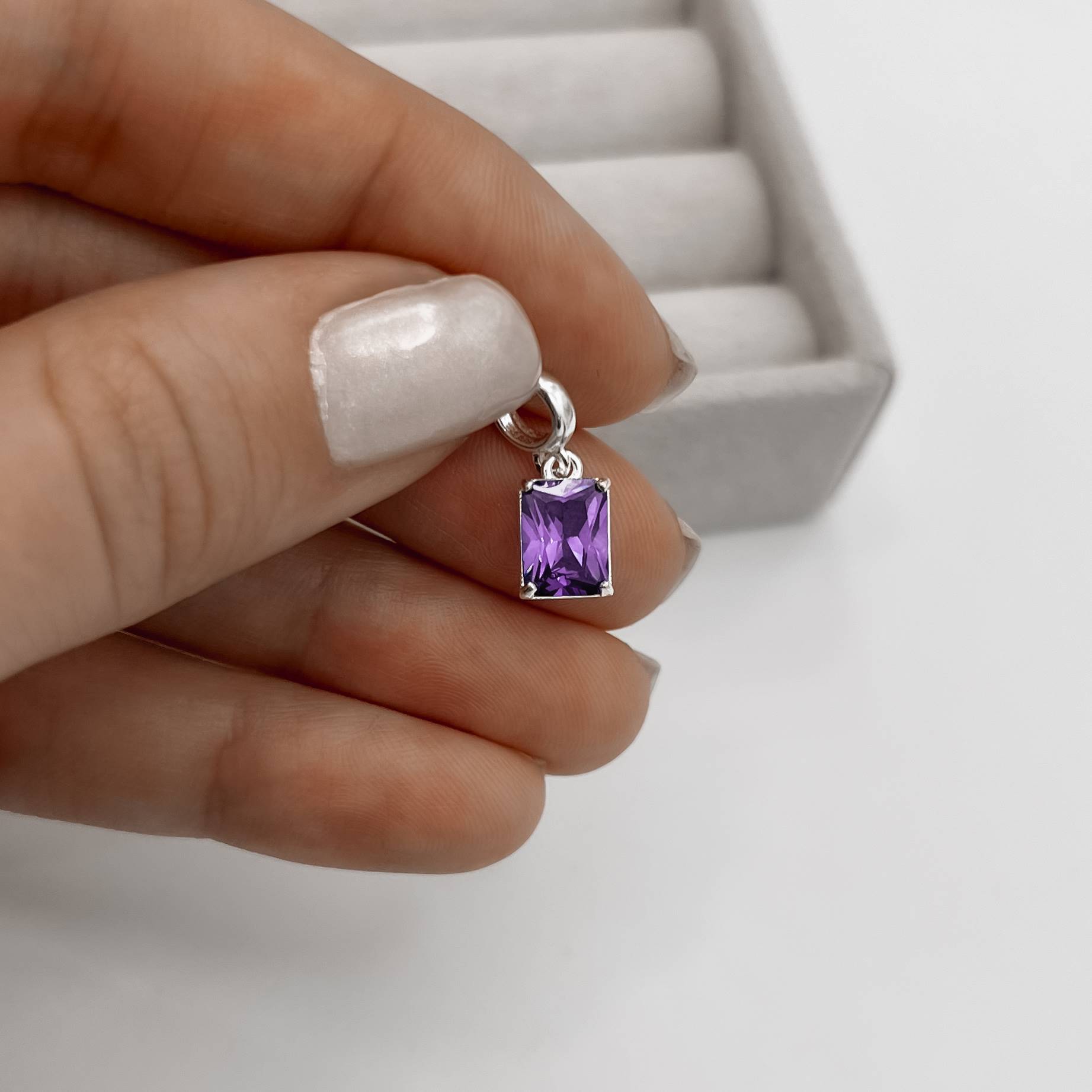 Berloque pingente zircônia retangular ametista 8mm