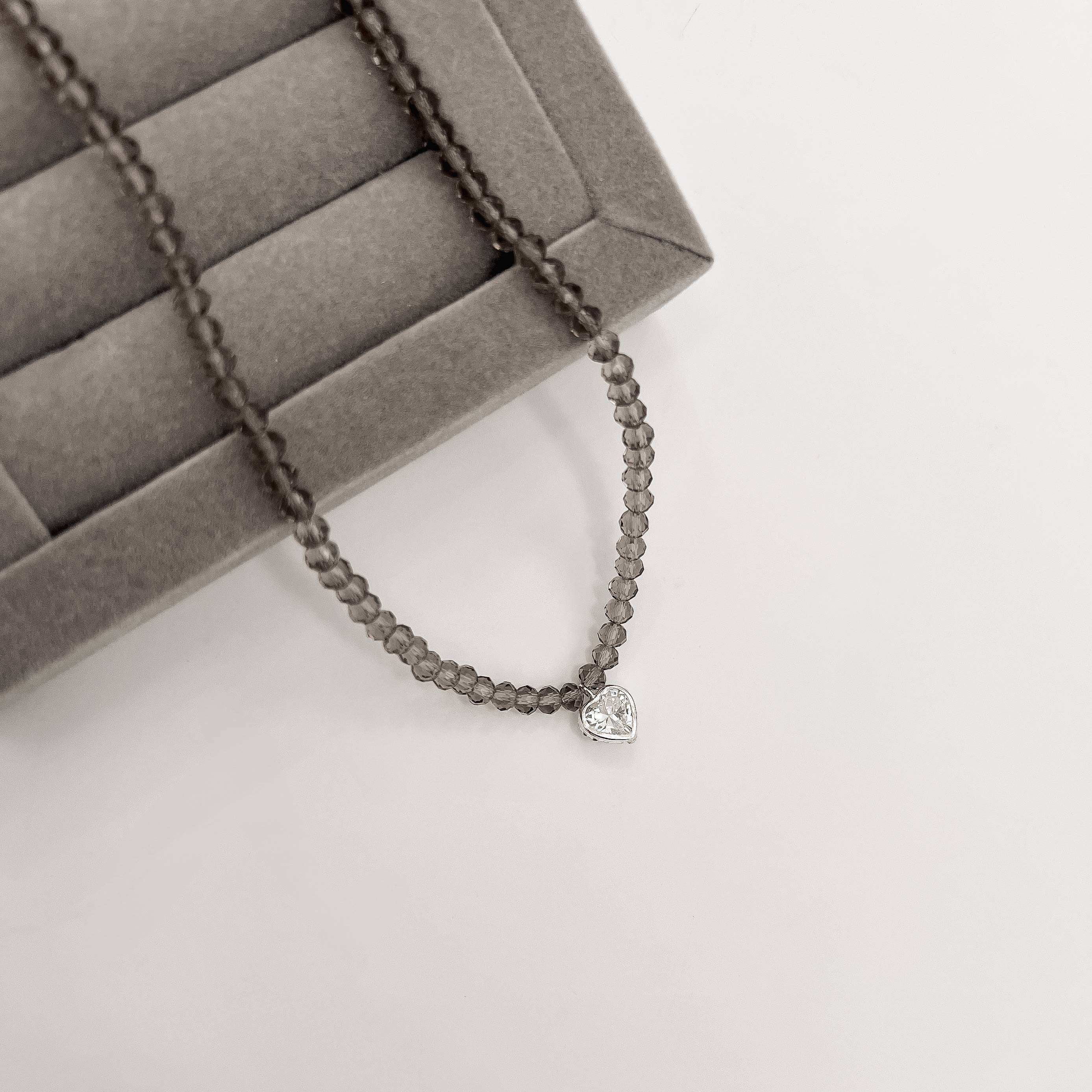 Imagem Secundária Choker cristal fumê transparente 4mm pingente zircônia coração cristal 8mm 40+5cm