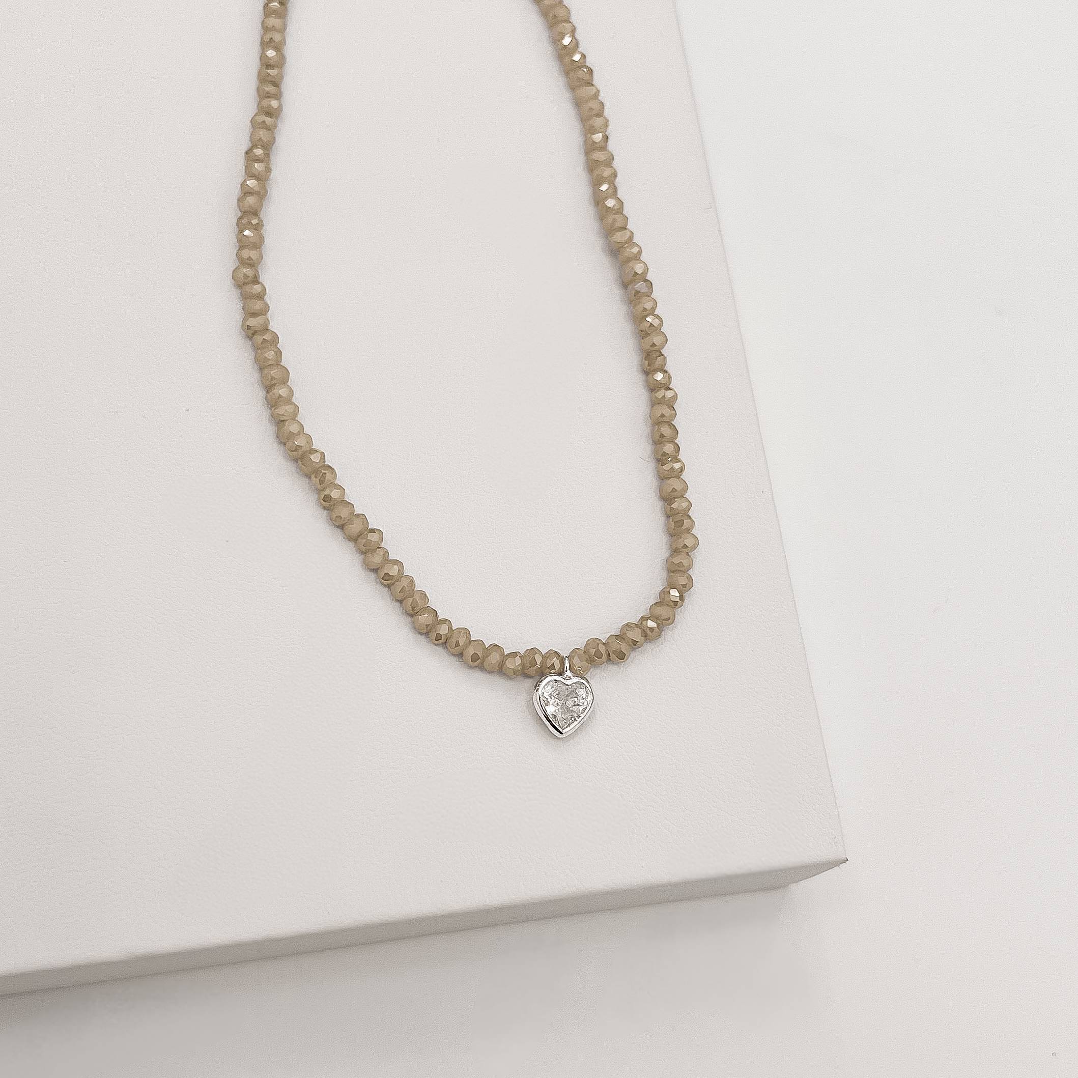 Imagem Choker cristal perolado champanhe 3mm pingente zircônia coração cristal 6mm 40+5cm