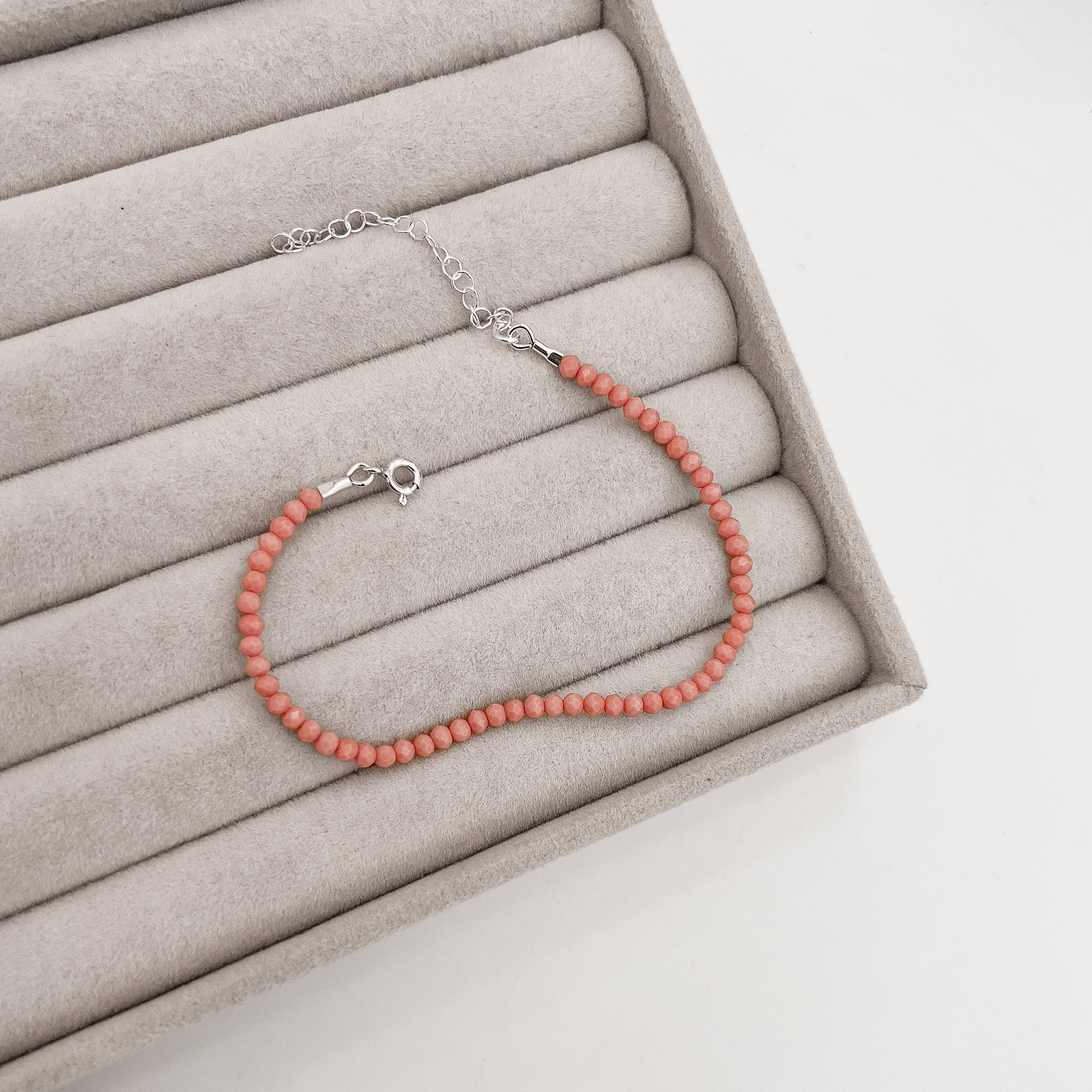 Pulseira cristal salmão fosco claro 3mm 16cm com alongadora