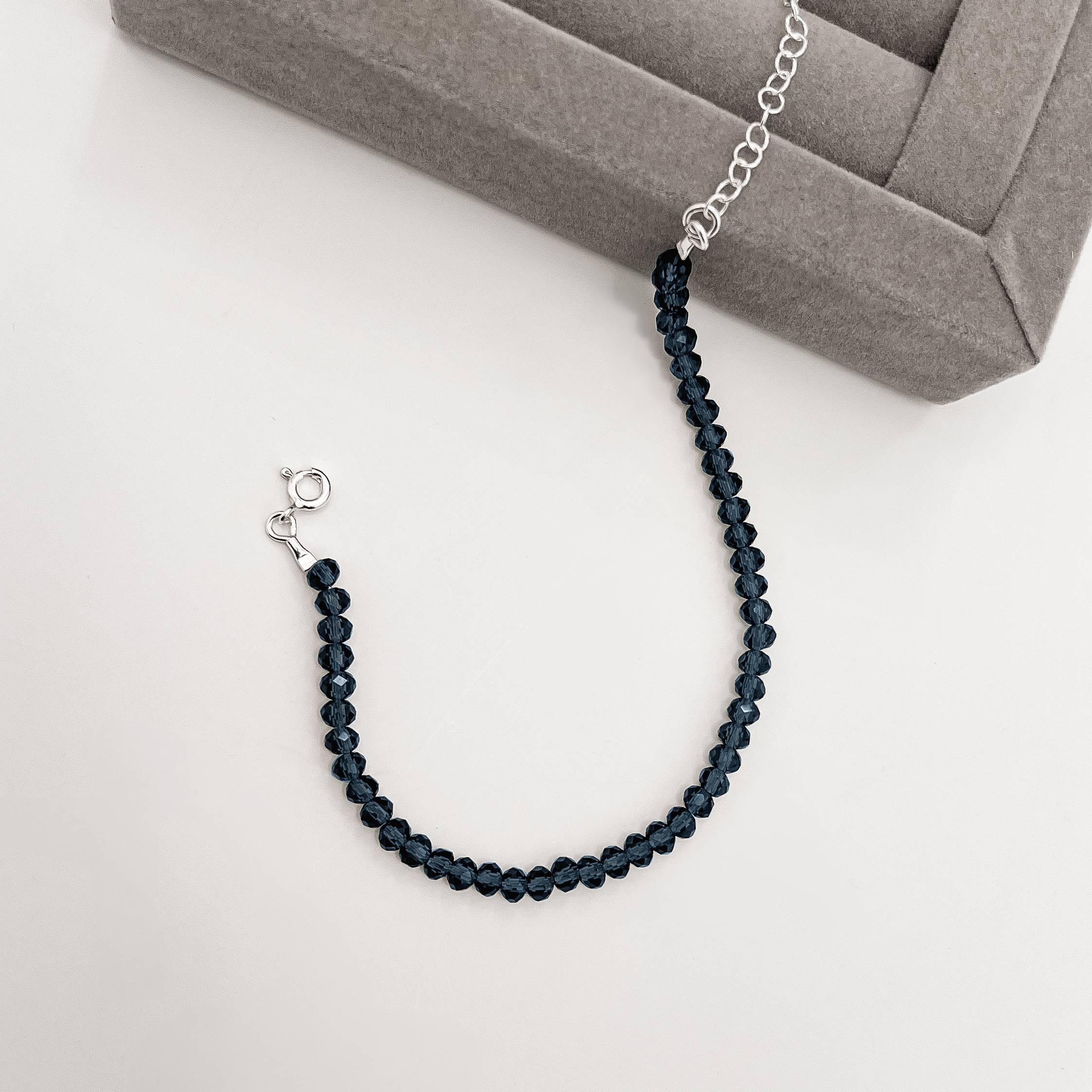 Imagem Secundária Pulseira cristal azul escuro transparente 4mm 16cm com alongadora