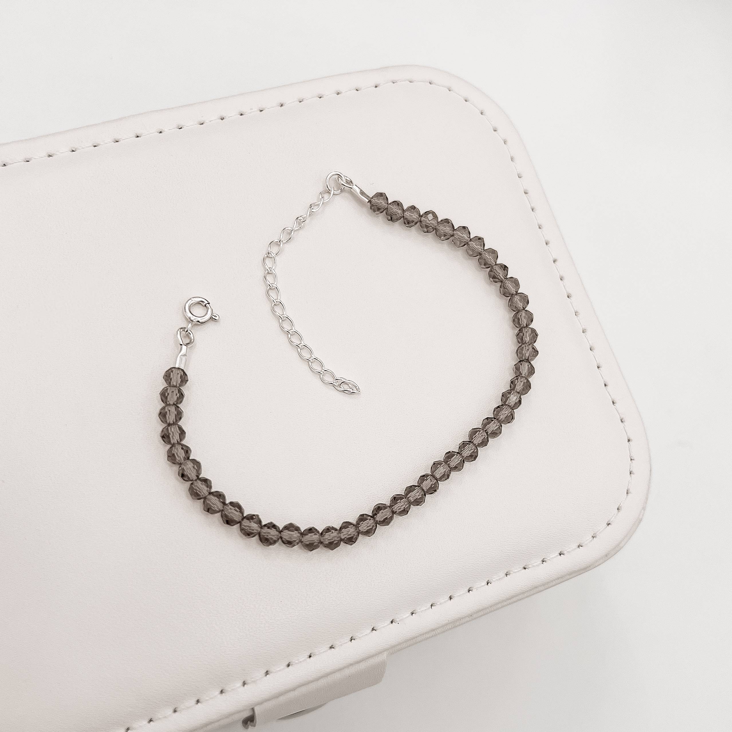 Pulseira cristal fumê transparente 4mm 16cm com alongadora