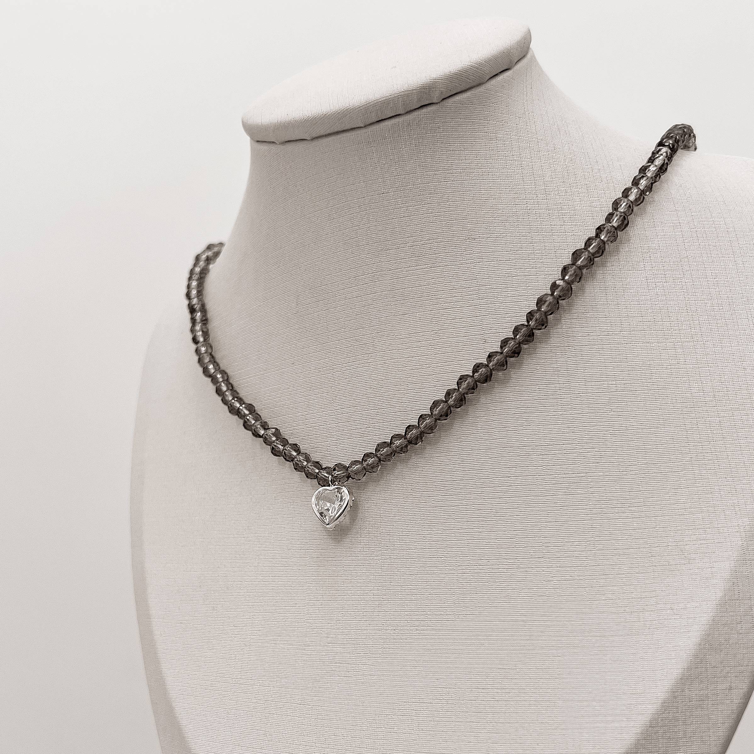 Choker cristal fumê transparente 4mm pingente zircônia coração cristal 8mm 40+5cm