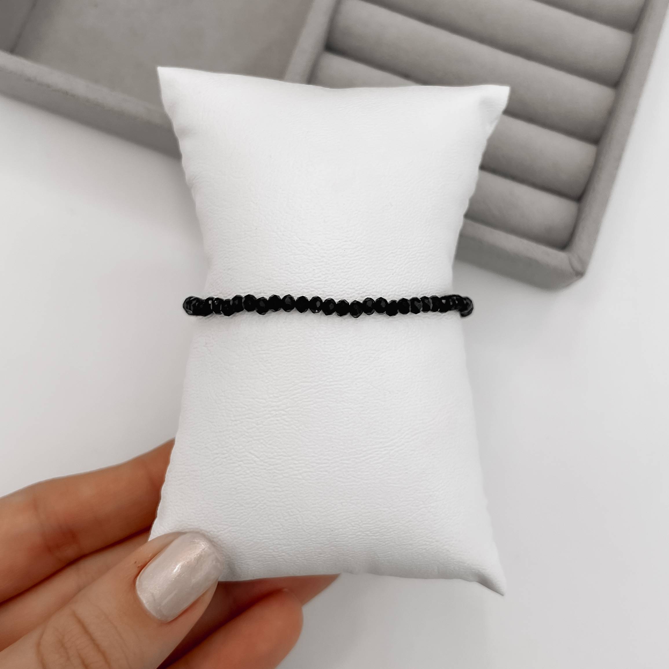 Imagem Secundária Pulseira cristal preto 3mm 16cm com alongadora