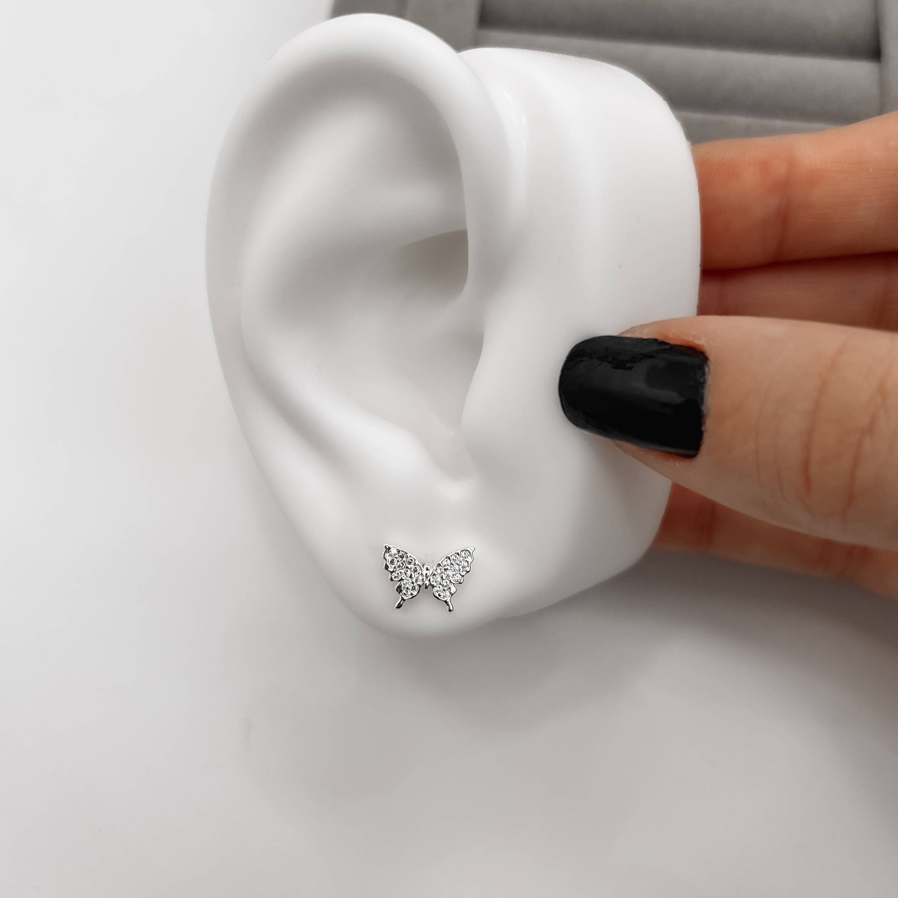 Imagem Secundária Brinco borboleta cravejada 10mm