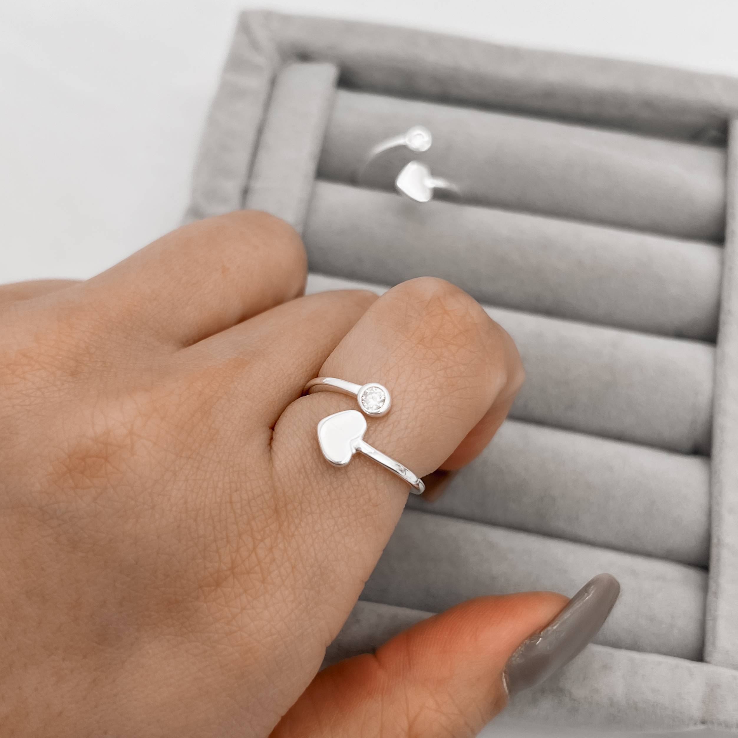 Anel coração e zircônia regulável P