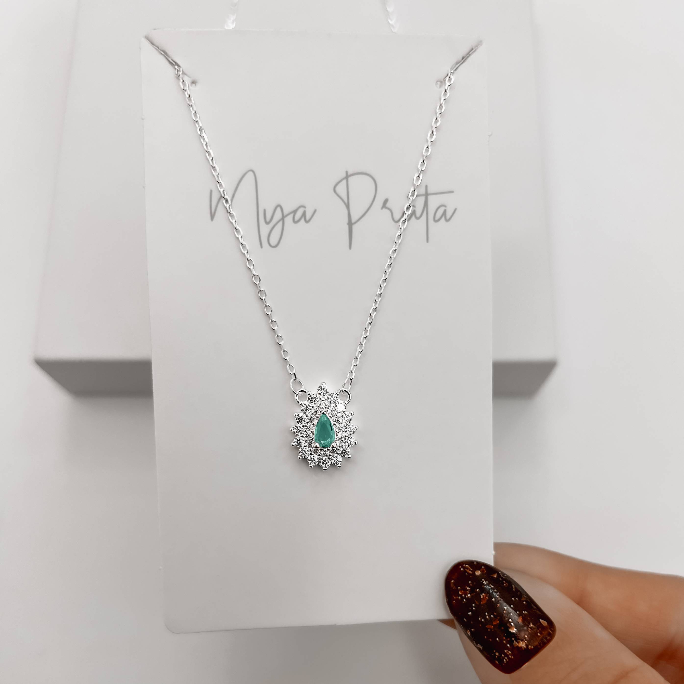 Colar entremeio zircônia gota acqua com cravejado 13mm 40+5cm