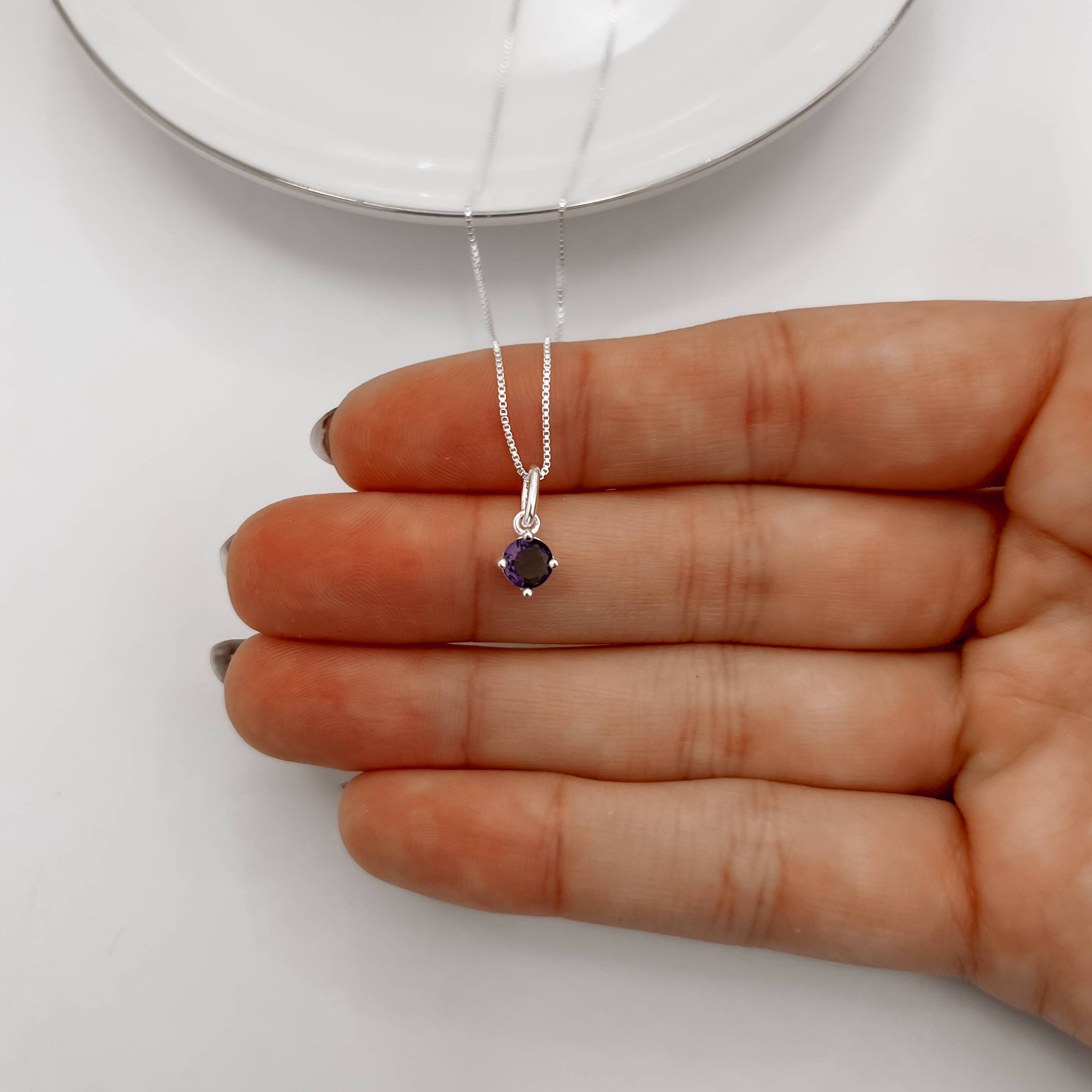 Imagem Secundária Colar pingente zircônia redonda ametista 5mm 40cm