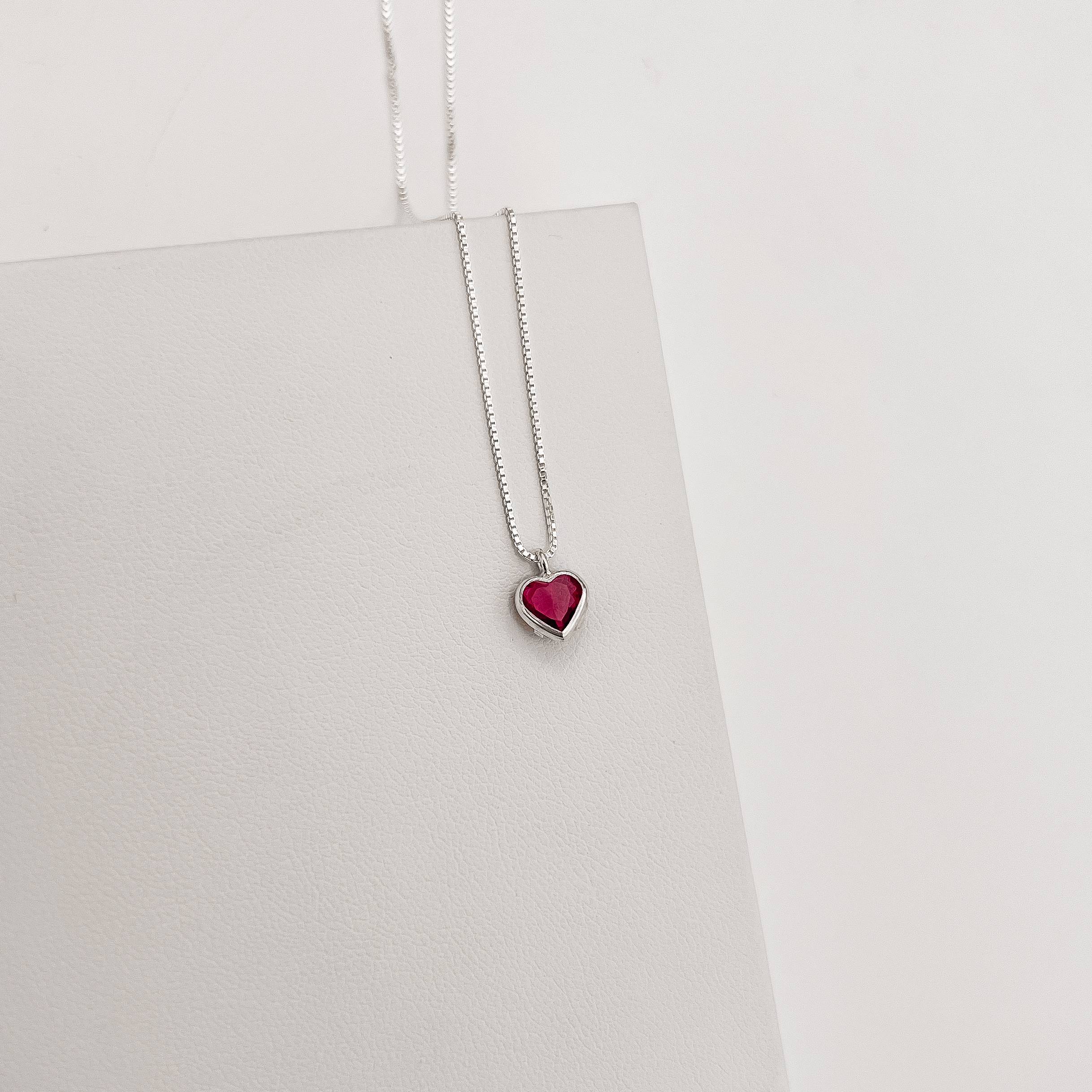 Colar zircônia coração cereja embutida 6mm 40cm