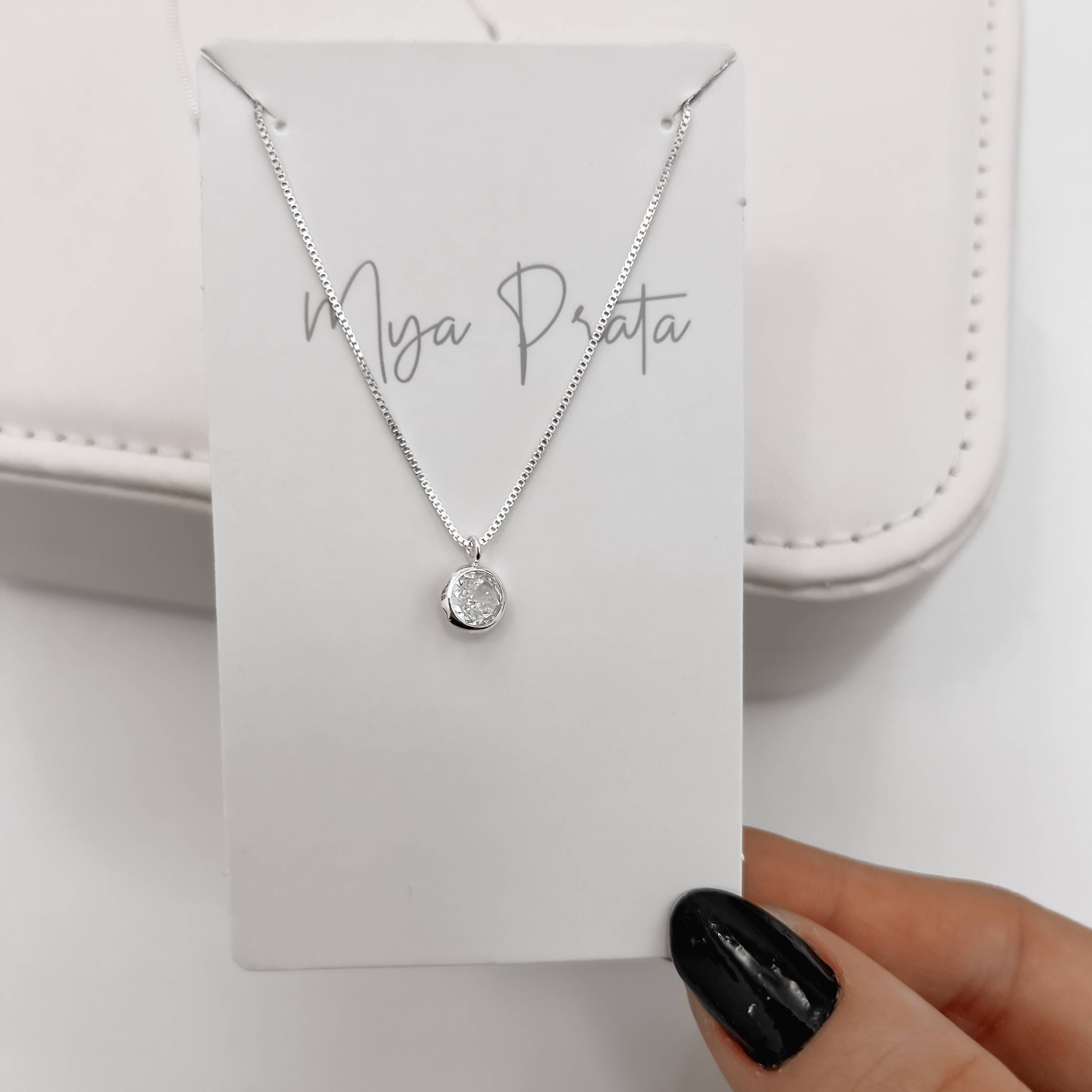 Colar zircônia redonda cristal embutida 6mm 40cm