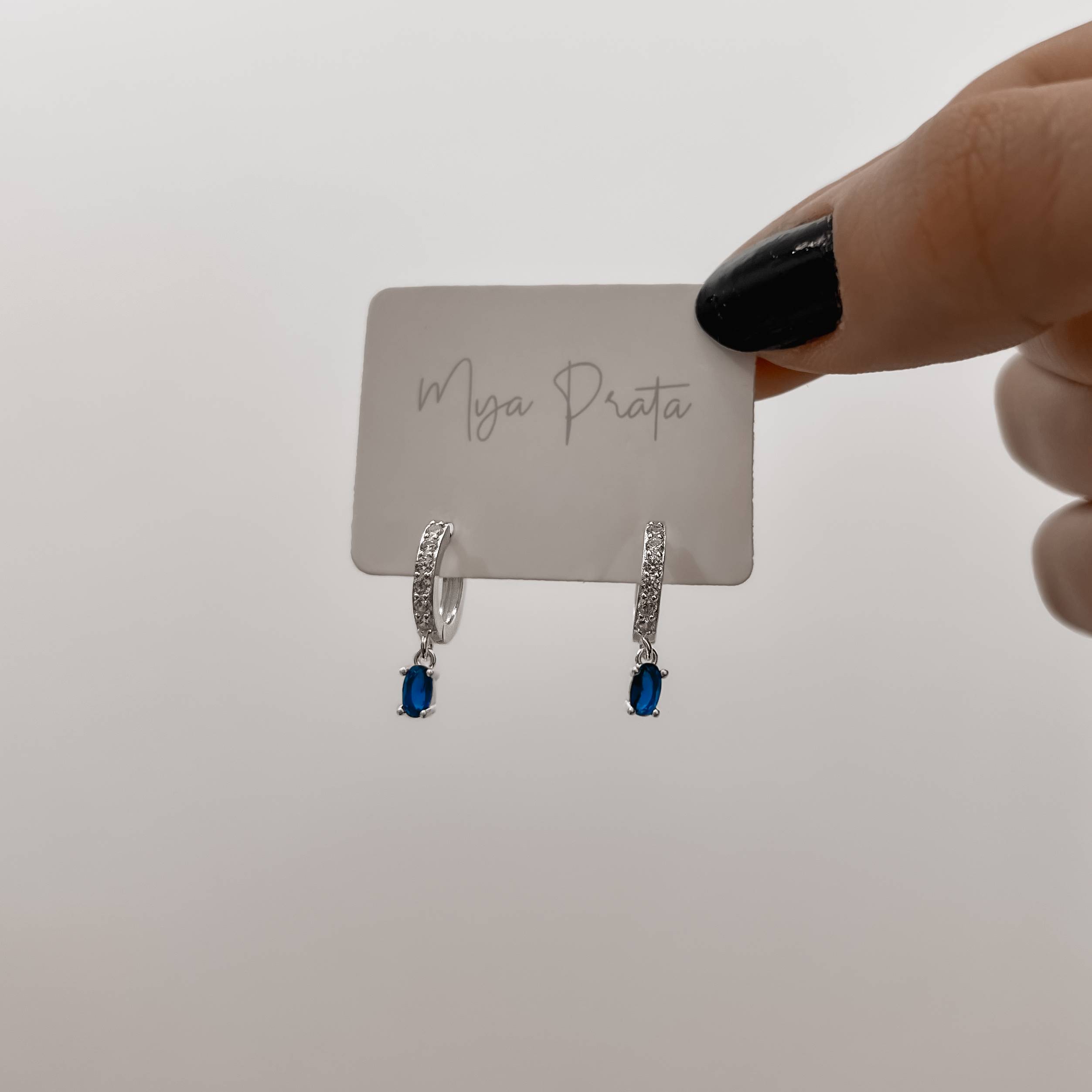 Imagem Secundária Argola click cravejada 11mm pingente zircônia oval azul