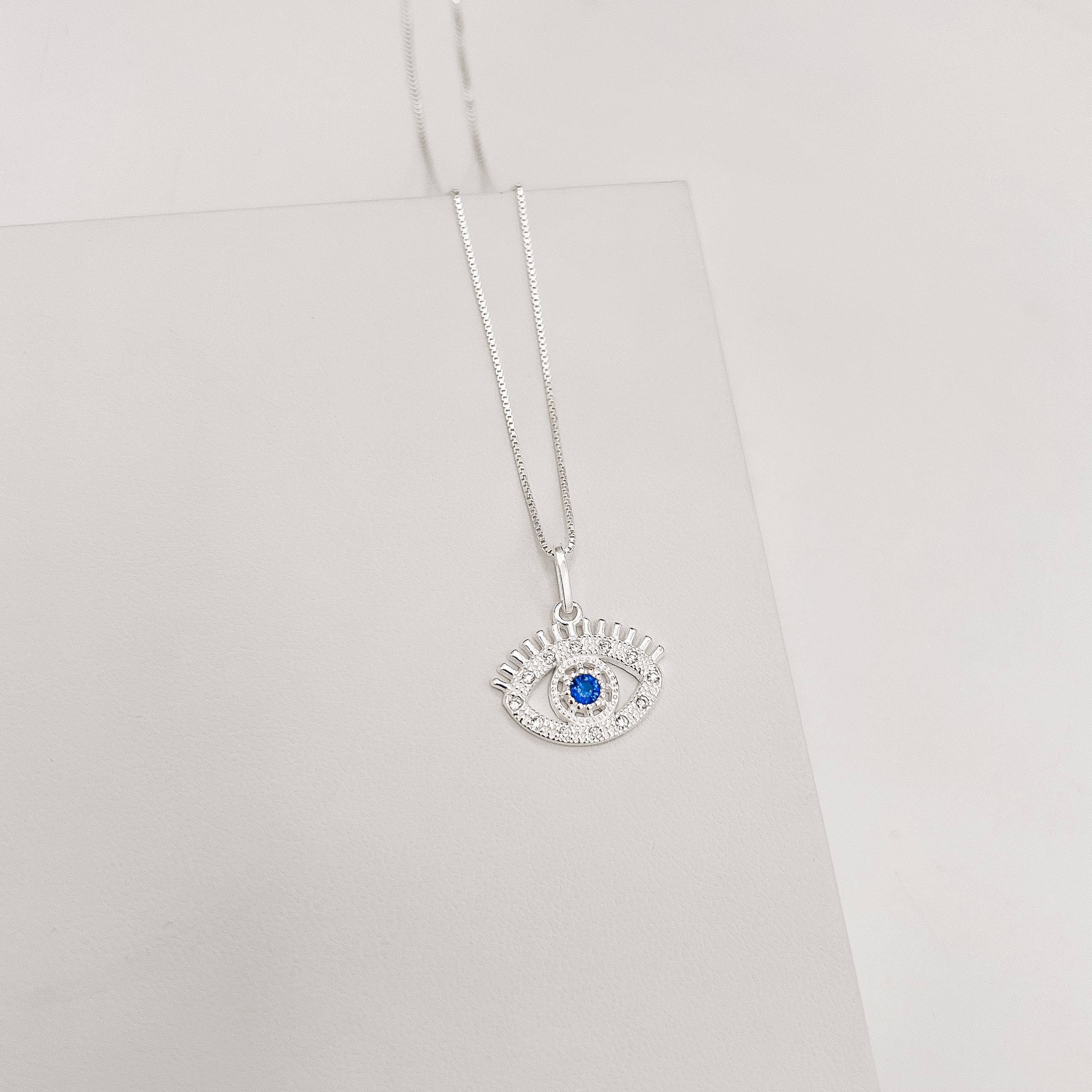 Colar pingente olho cravejado 17mm 45cm