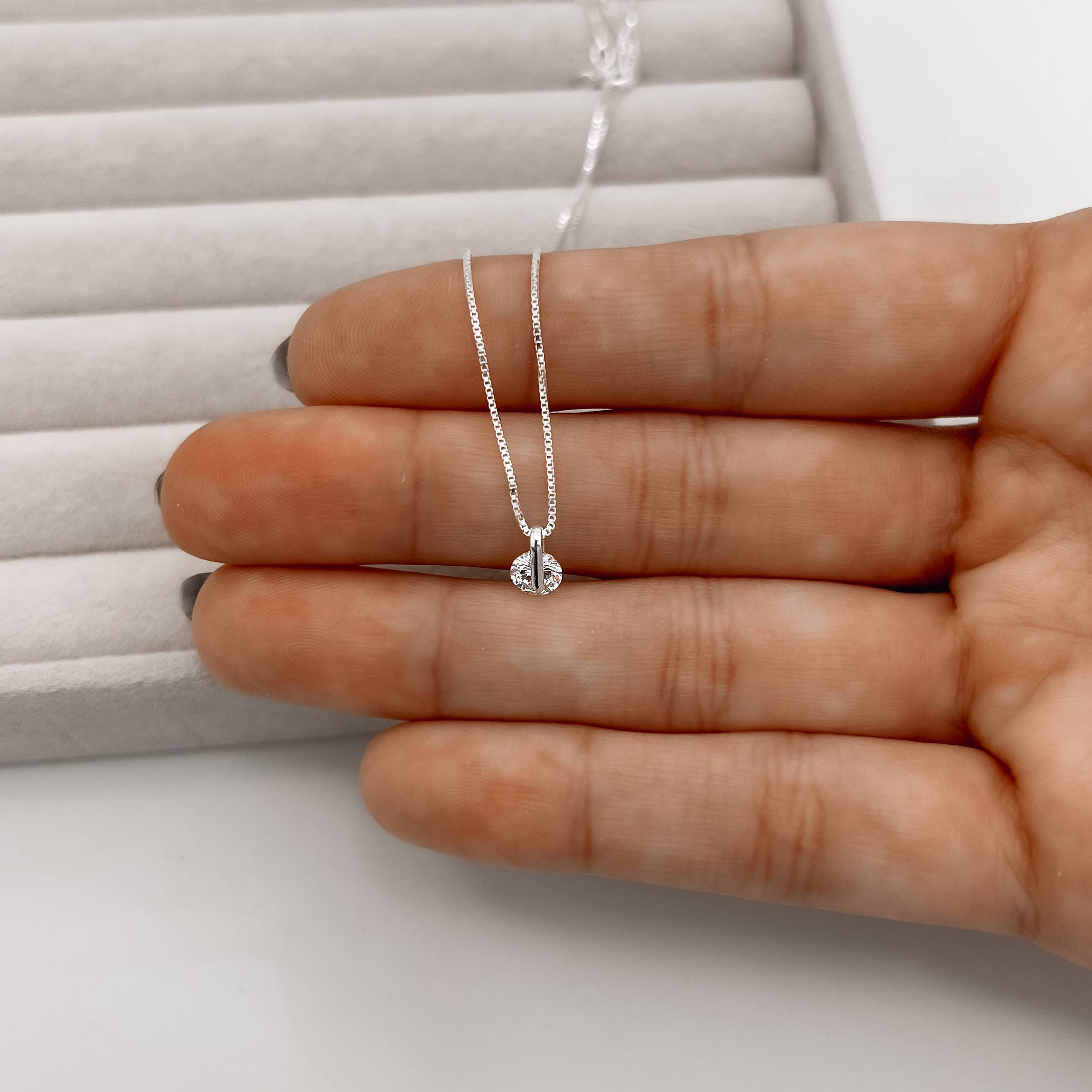 Imagem Secundária Colar pingente zircônia redonda 5mm 40cm