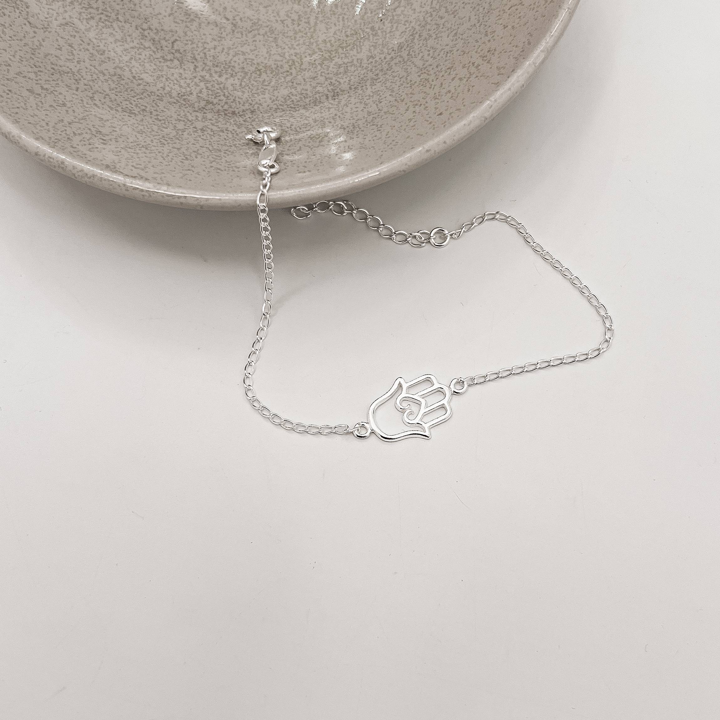 Pulseira entremeio mão vazada 15mm corrente grumet