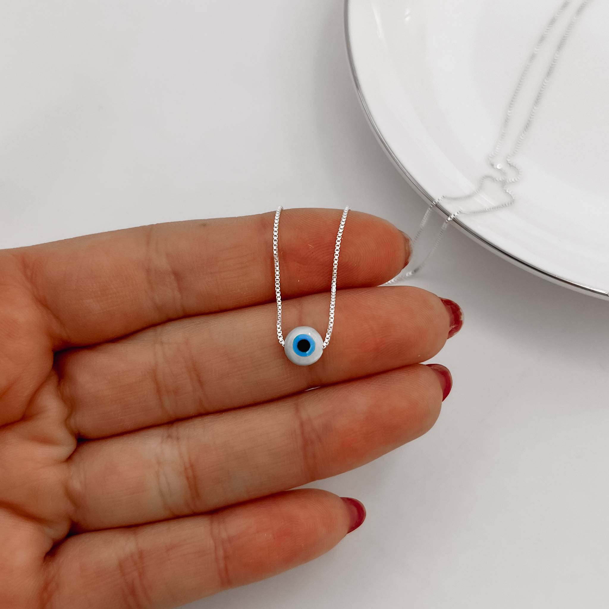 Imagem Colar olho grego redondo madrepérola 6mm 40cm