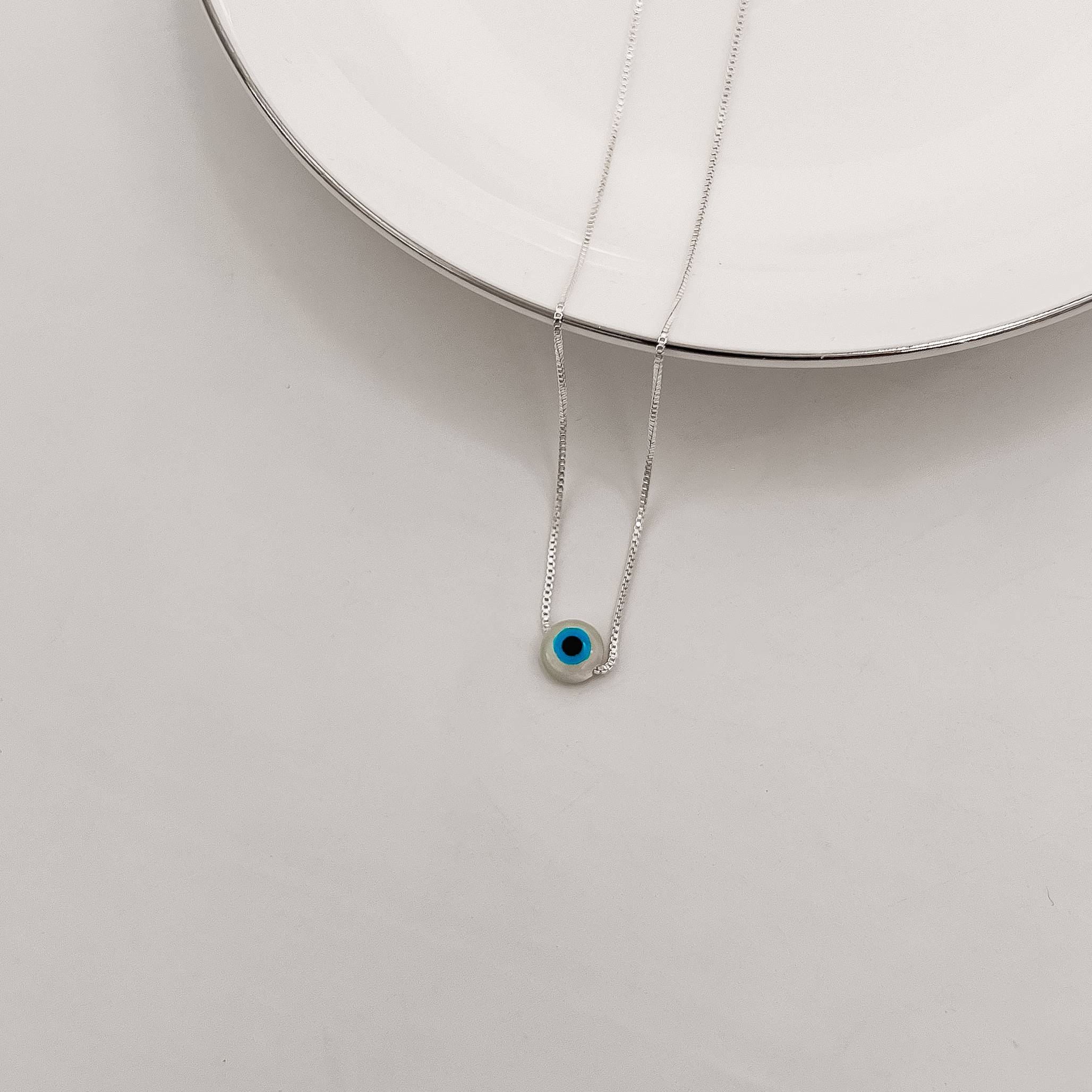 Imagem Secundária Colar olho grego redondo madrepérola 6mm 40cm