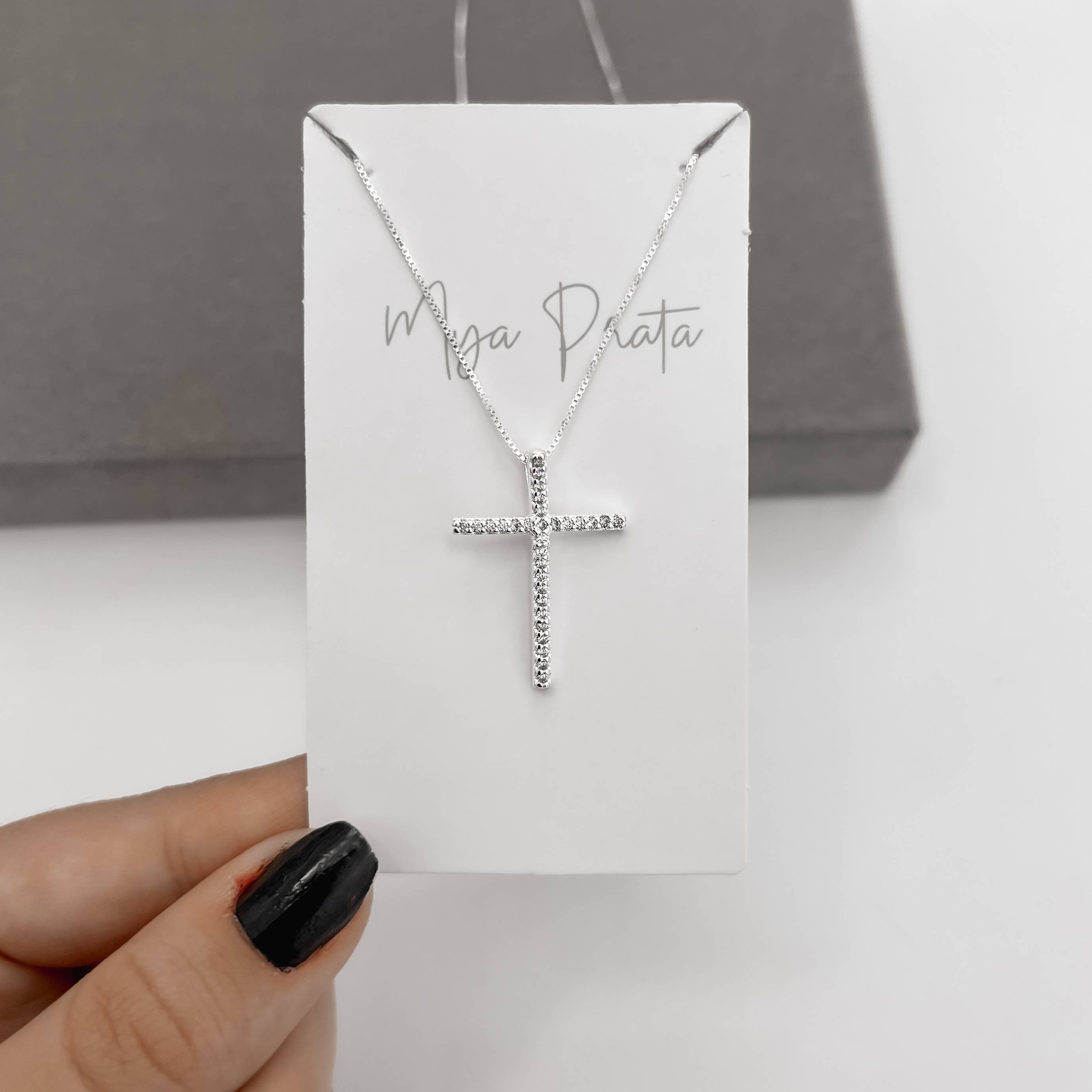 Imagem Secundária Colar cruz cravejada passante 27mm 45cm