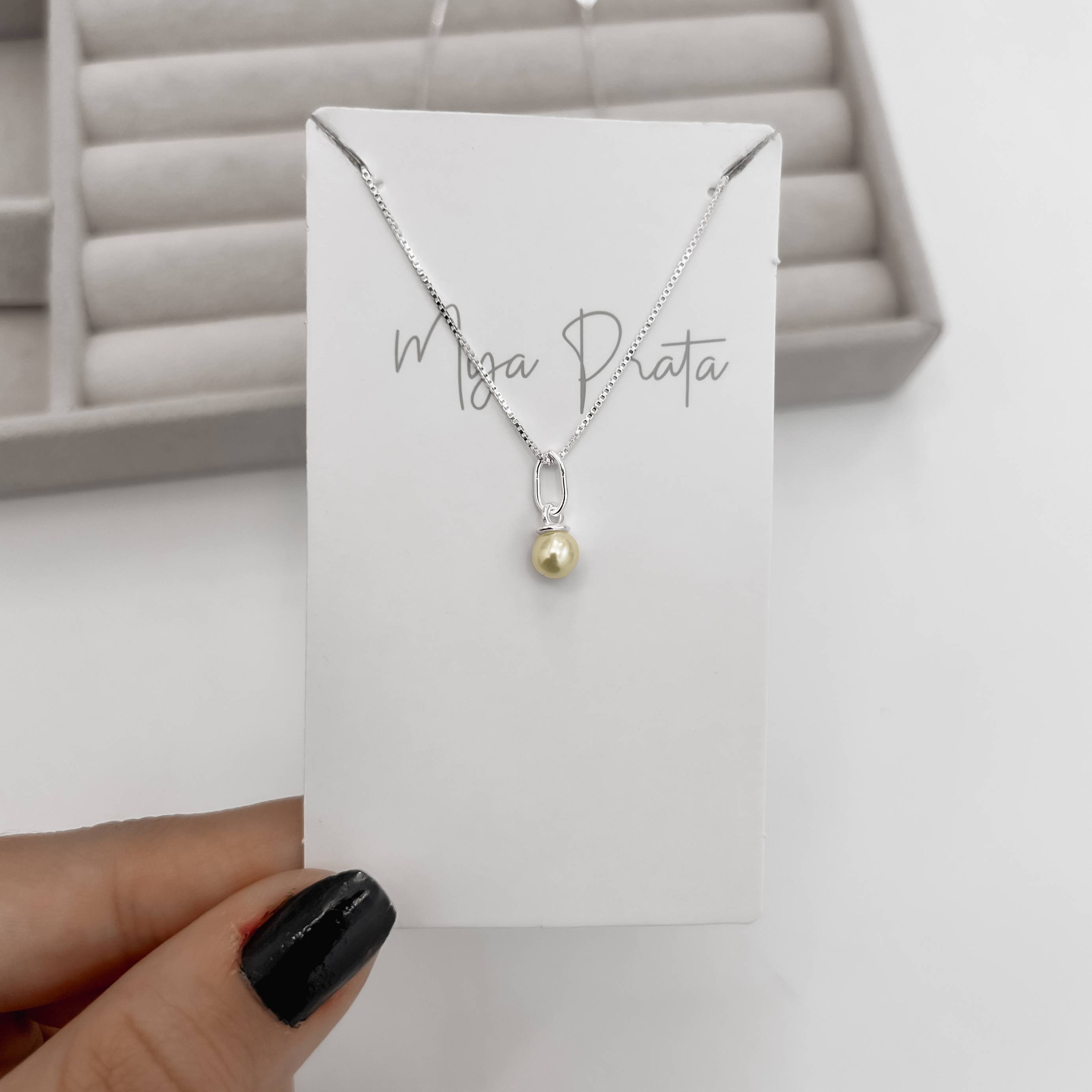 Colar pingente pérola 5mm 40cm