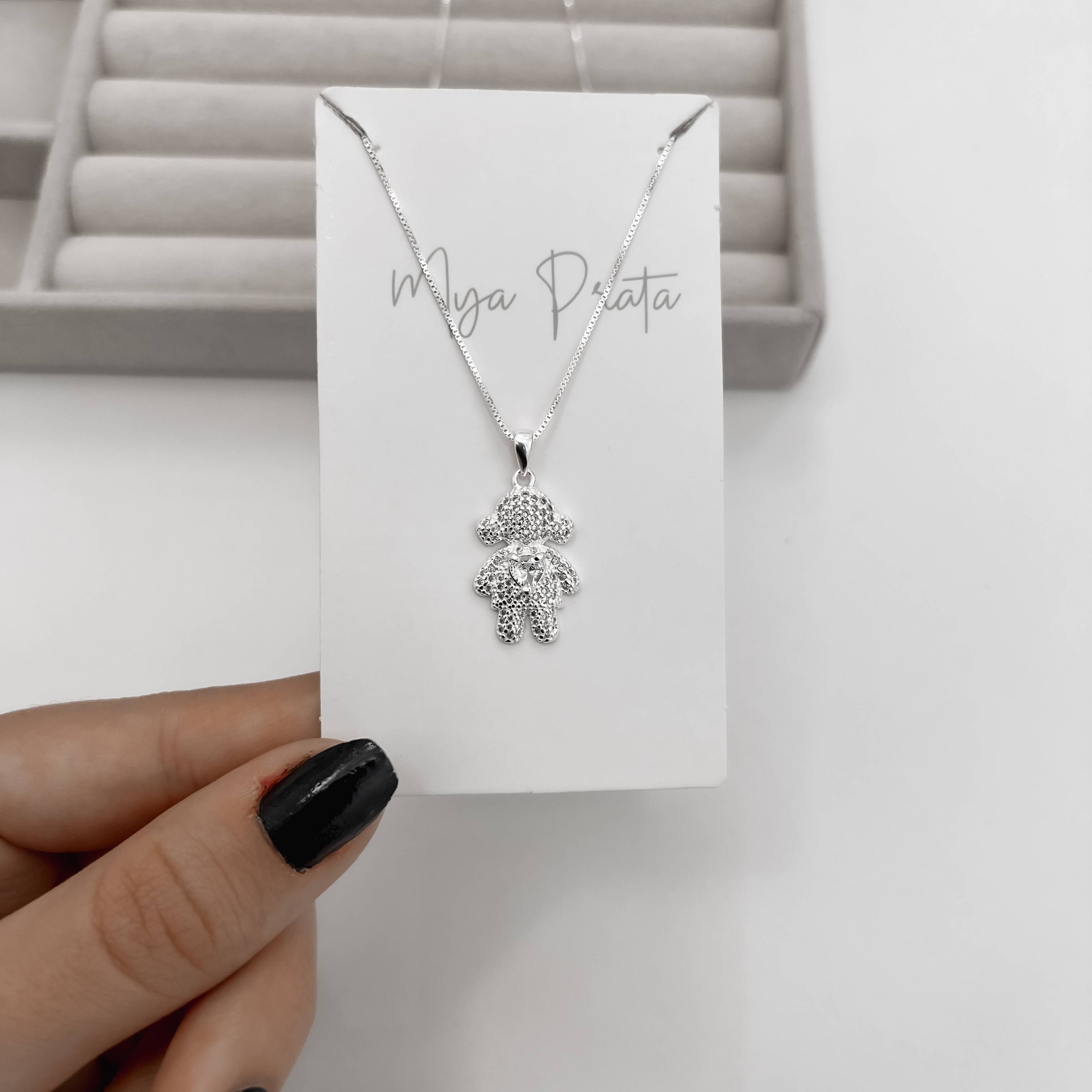 Imagem Colar pingente menina toda cravejada 19mm 45cm