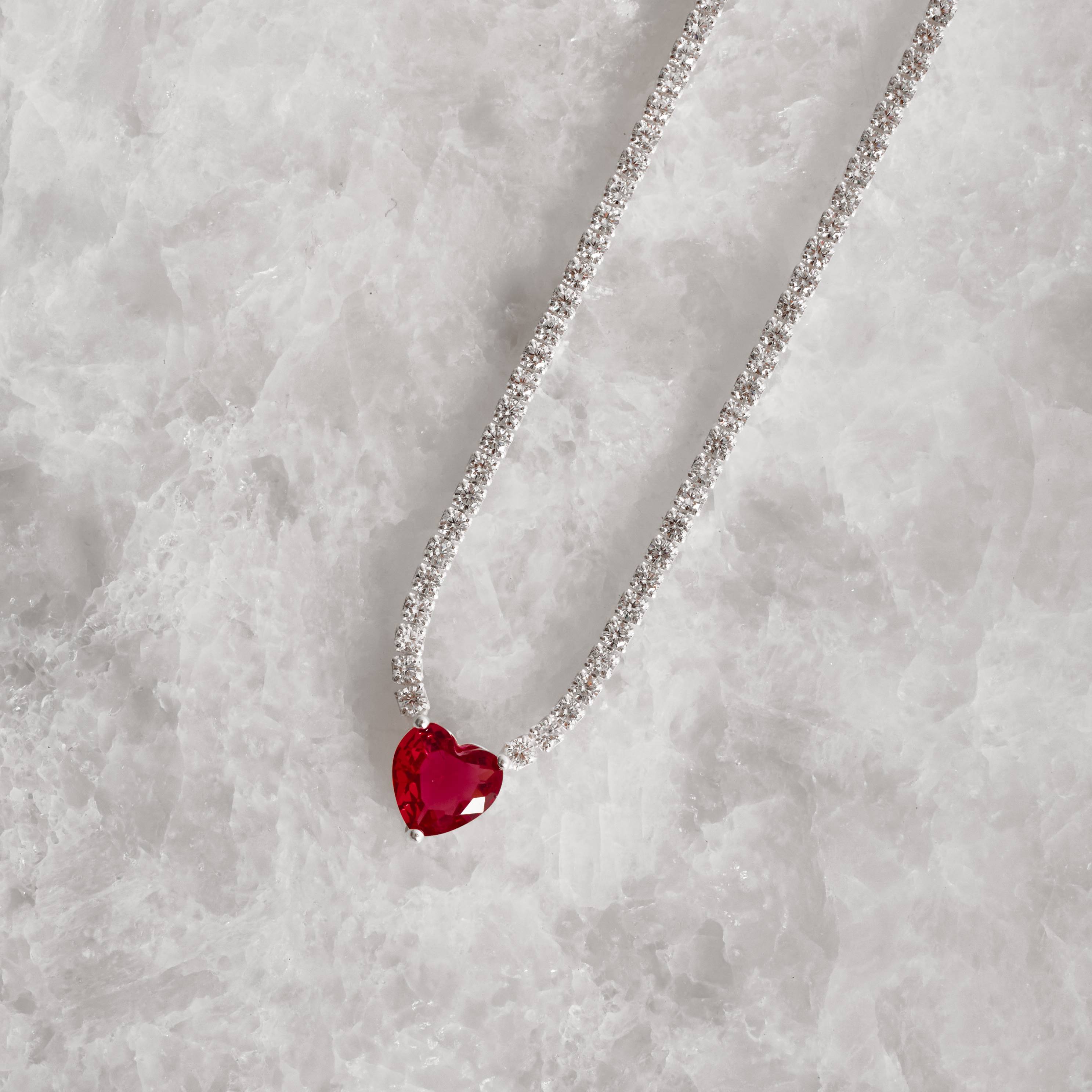 Imagem Colar Riviera 2.1 com zircônia coração rubi 9mm 40+5cm