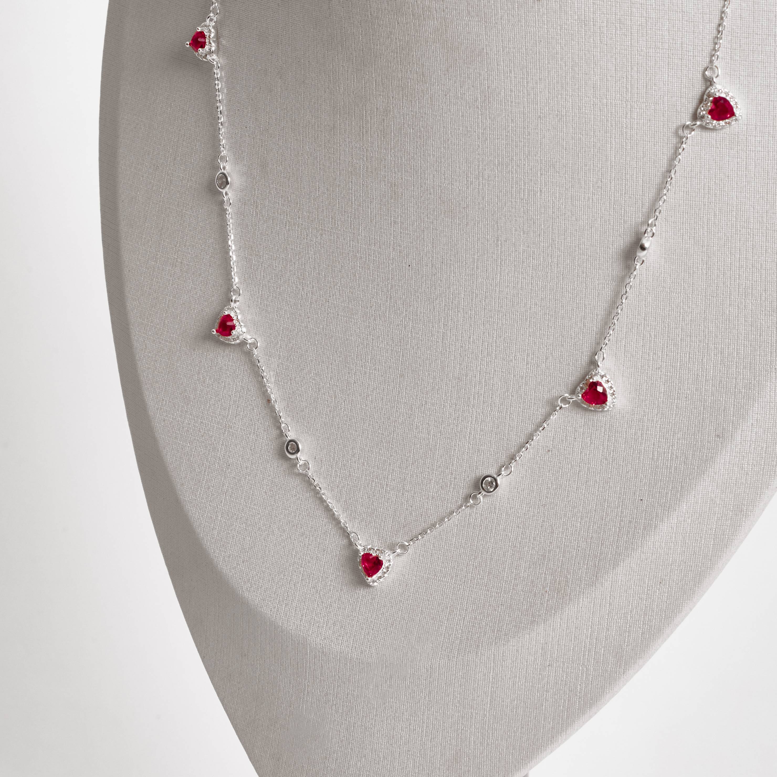 Imagem Secundária Colar entremeios zircônia redonda e zircônia coração rubi com cravejado 7mm corrente cadeado 40+5cm
