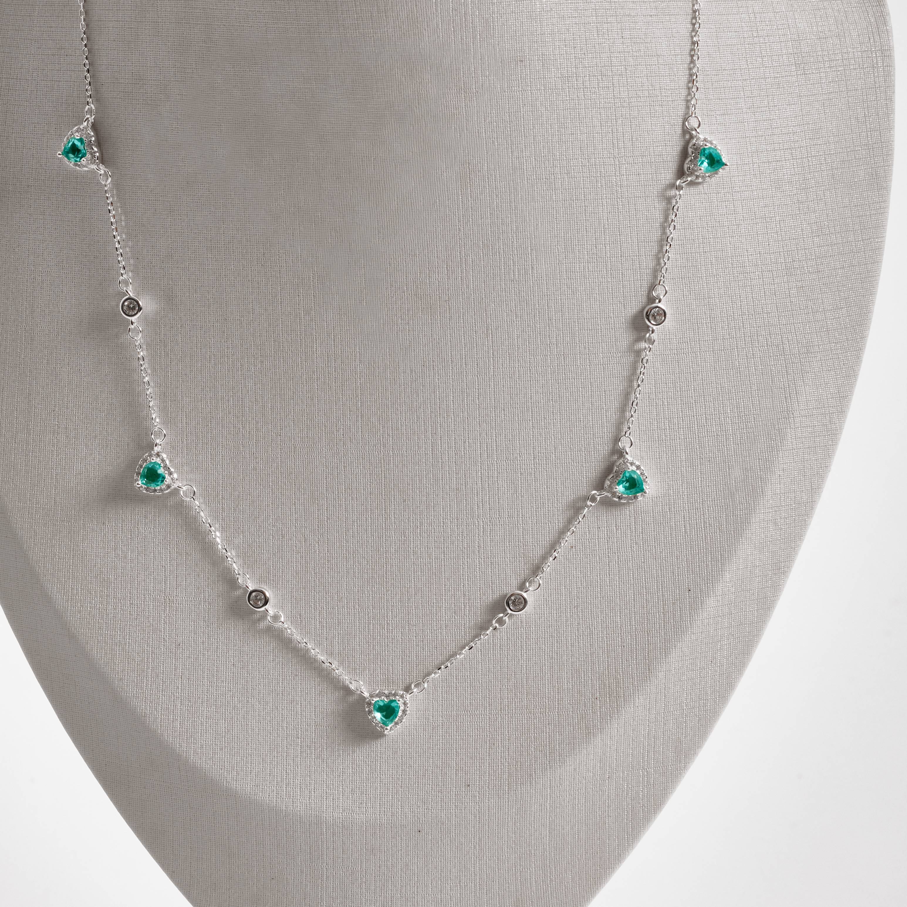 Imagem Secundária Colar entremeios zircônia redonda e zircônia coração acqua com cravejado 7mm corrente cadeado 40+5cm