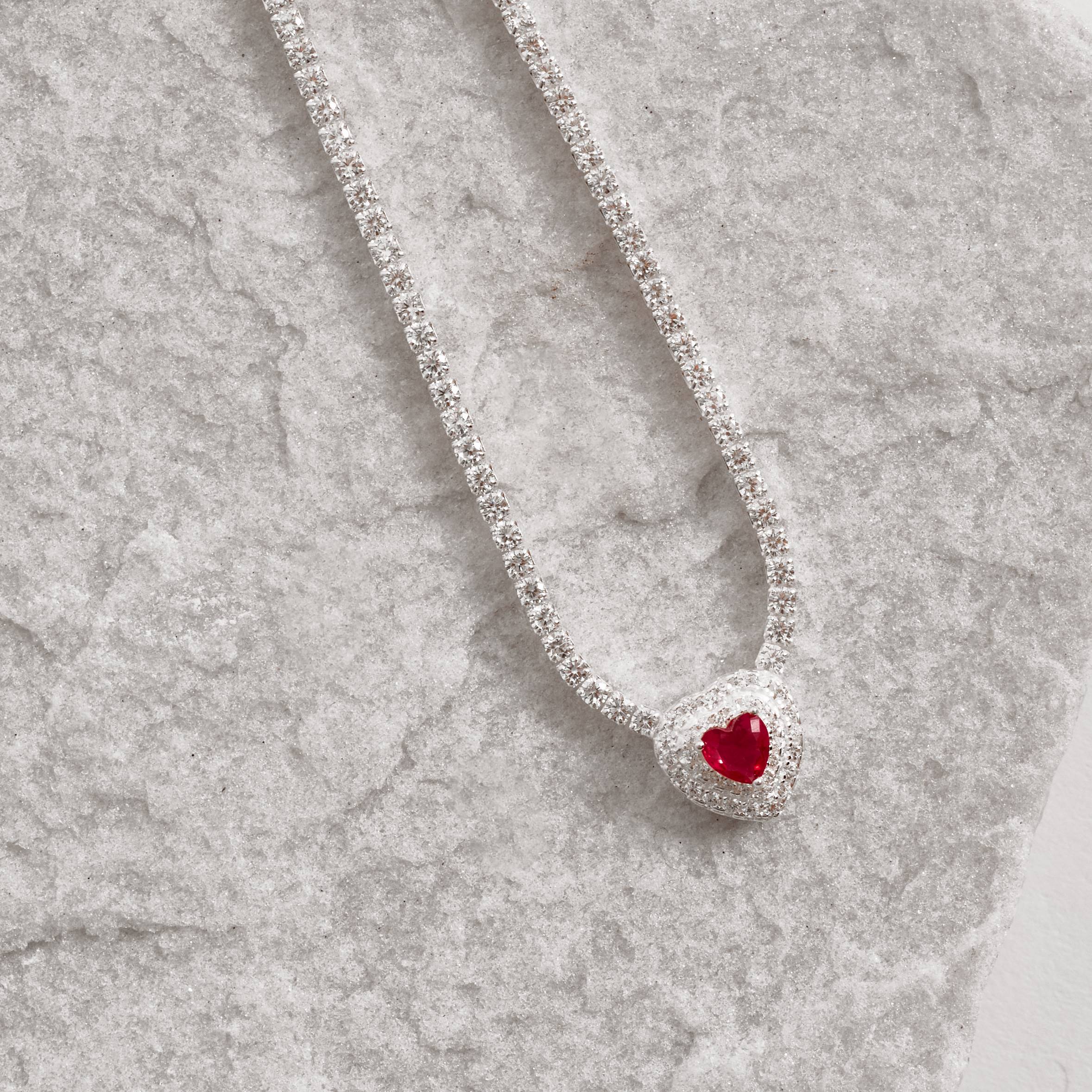 Colar Riviera 2.0 entremeio zircônia coração rubi com cravejado 11mm 40+5cm