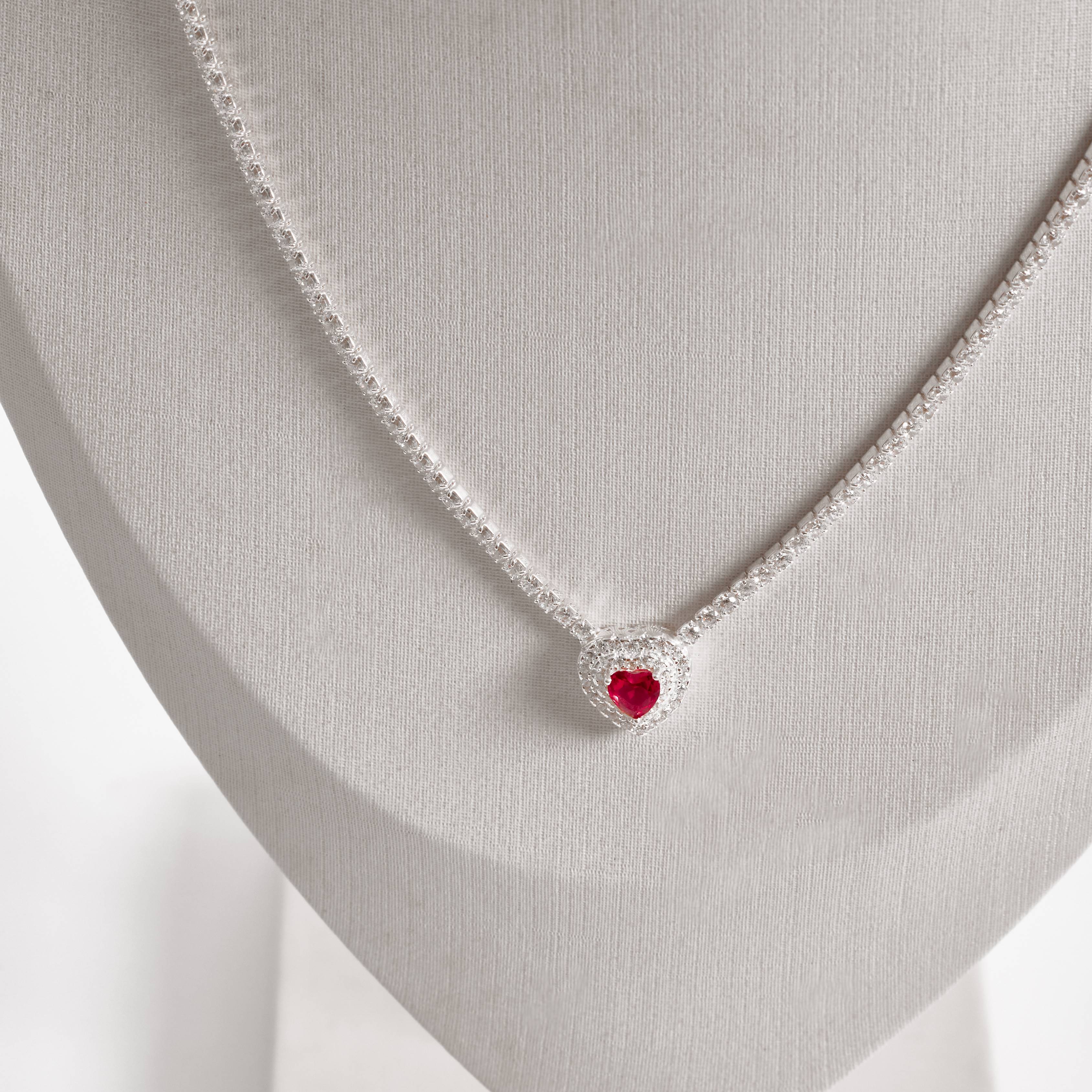Imagem Secundária Colar Riviera 2.0 entremeio zircônia coração rubi com cravejado 11mm 40+5cm