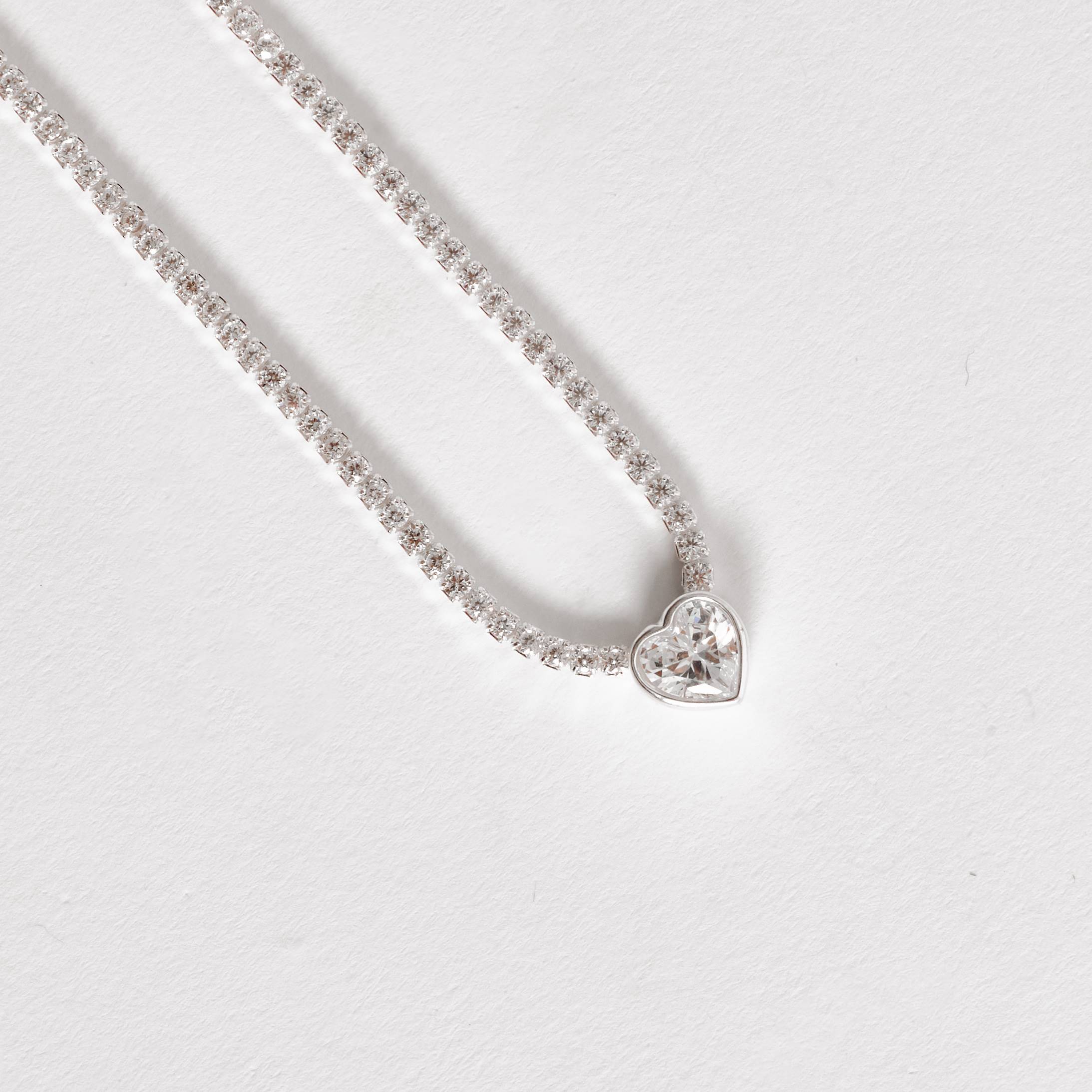 Colar Riviera 1.9 com zircônia coração 7mm 40+5cm