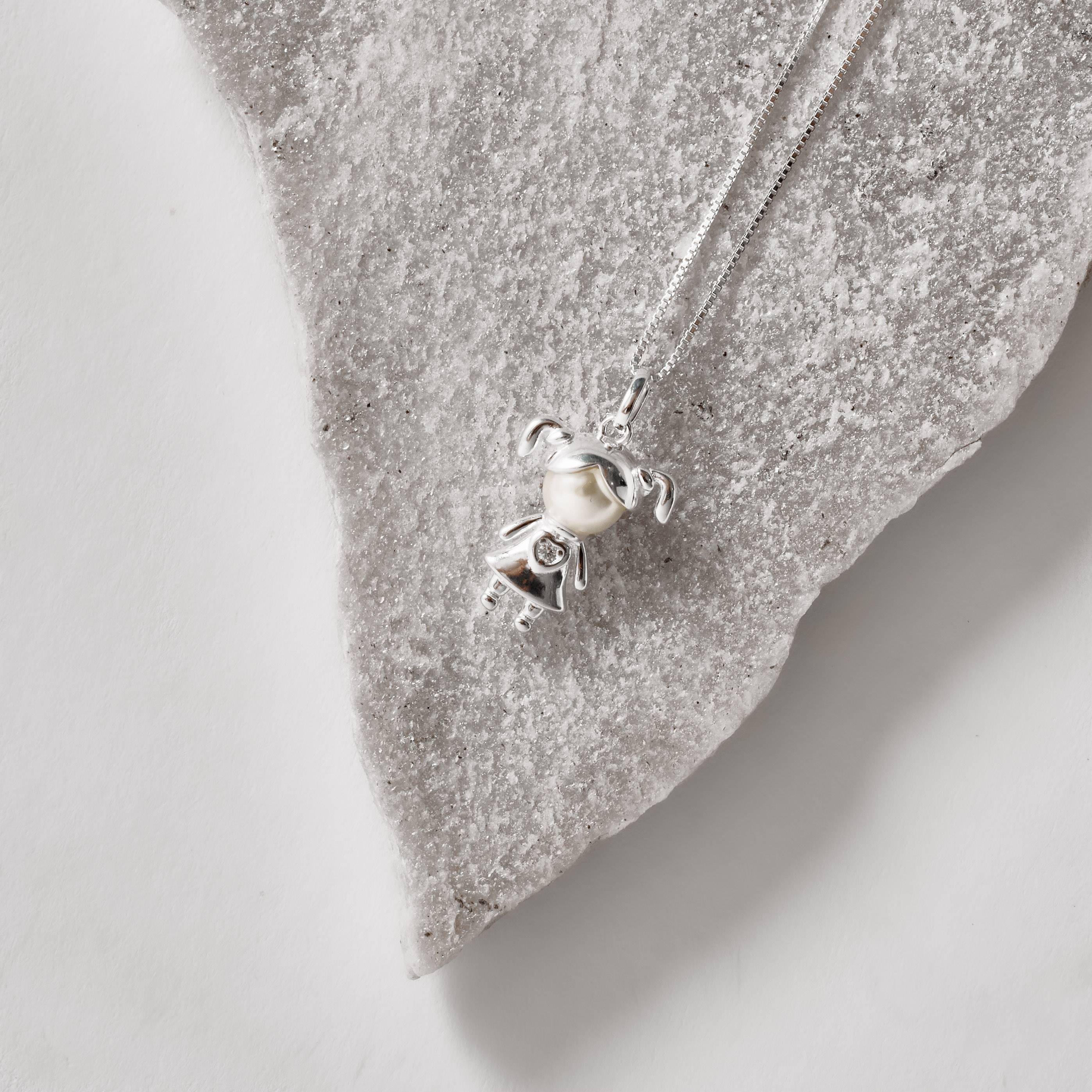 Imagem Secundária Colar pingente menina com pérola e zircônia 16mm 45cm