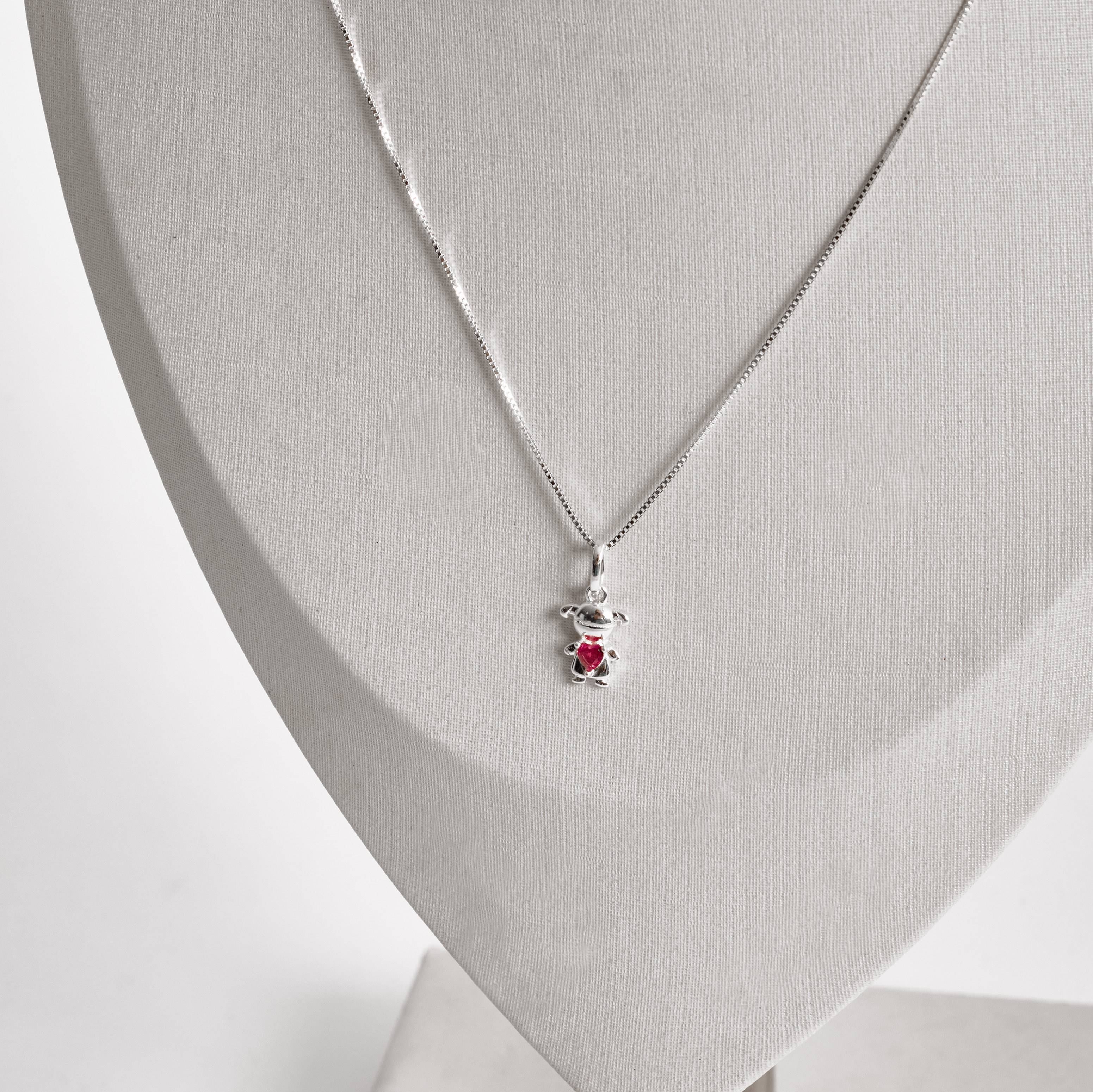 Imagem Secundária Colar pingente menina com zircônia coração rubi 9mm 40cm