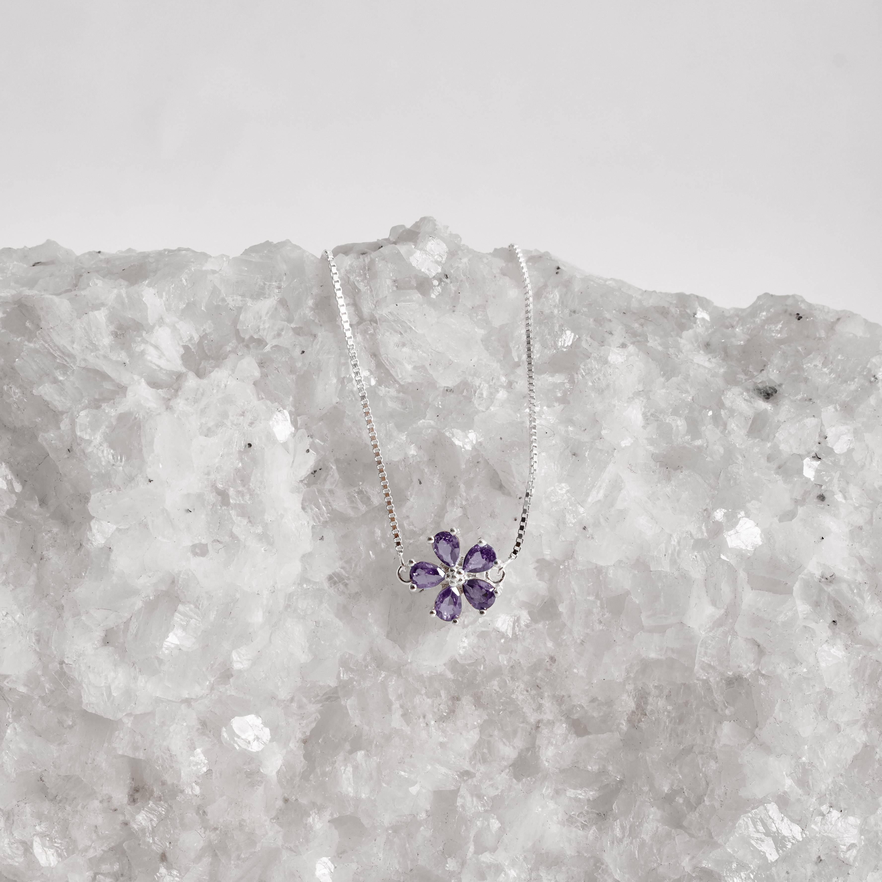 Pulseira entremeio flor cravejada ametista 11mm 16+4cm