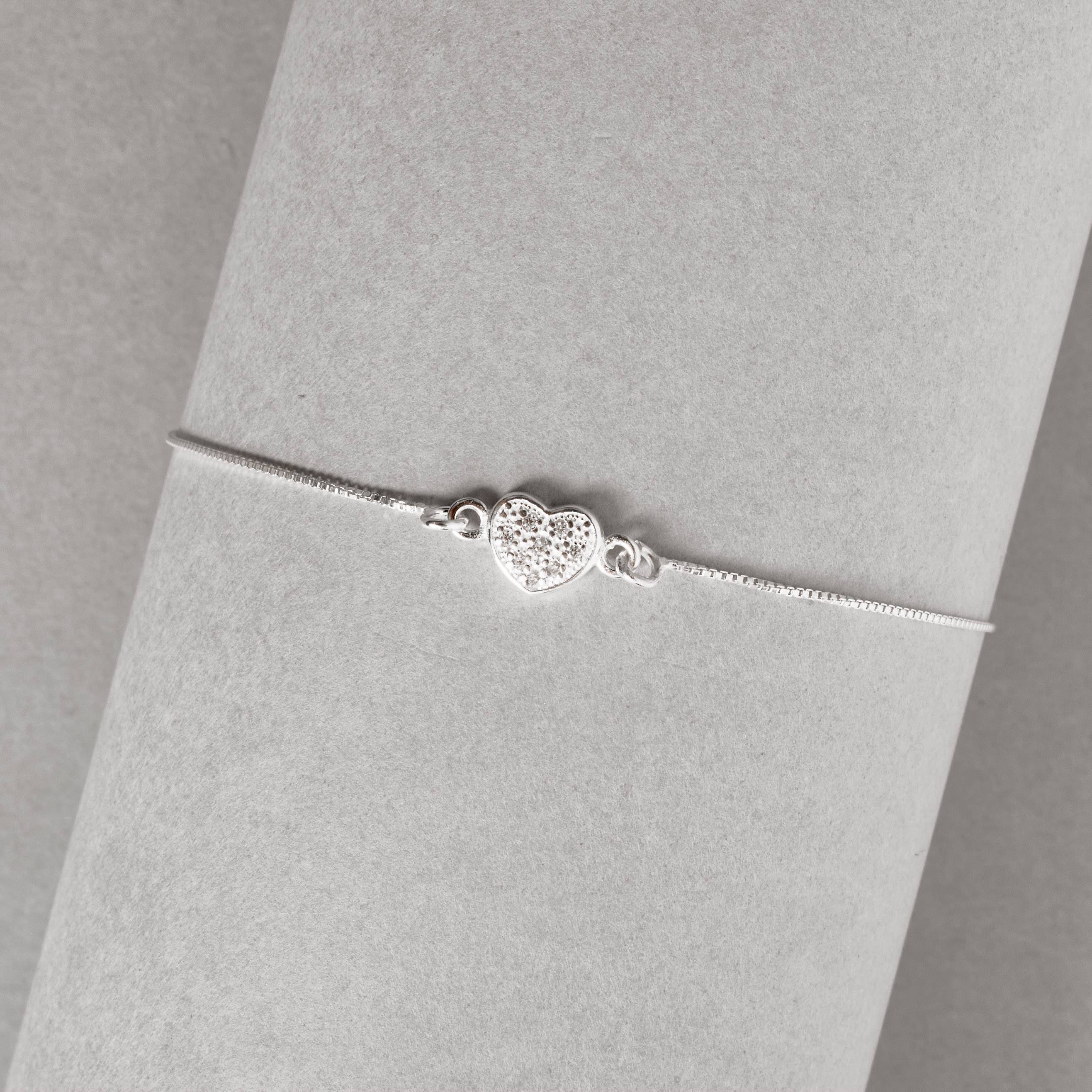 Imagem Pulseira entremeio coração cravejado 7mm v12 16cm com alongadora