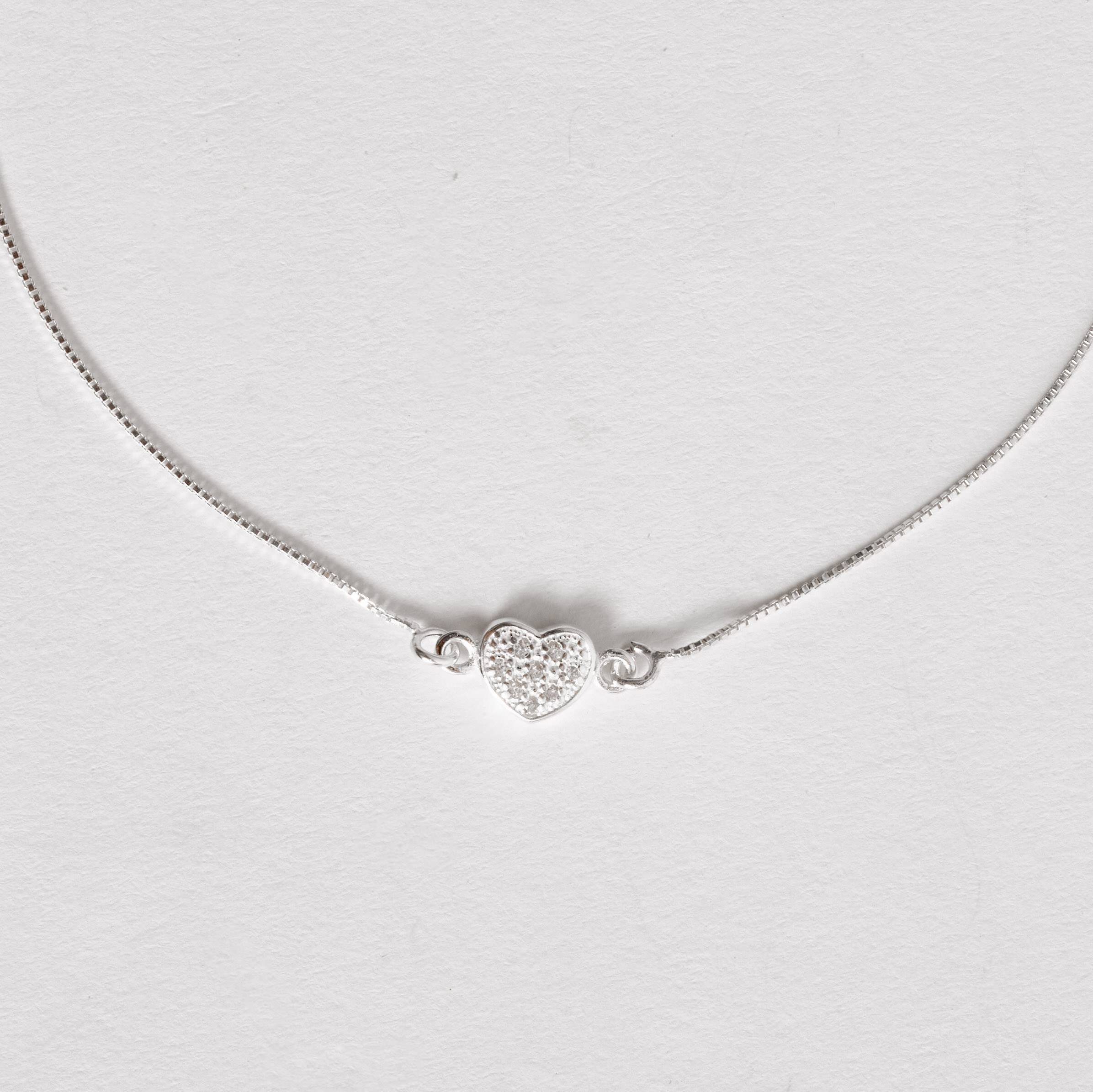 Imagem Secundária Pulseira entremeio coração cravejado 7mm v12 16cm com alongadora