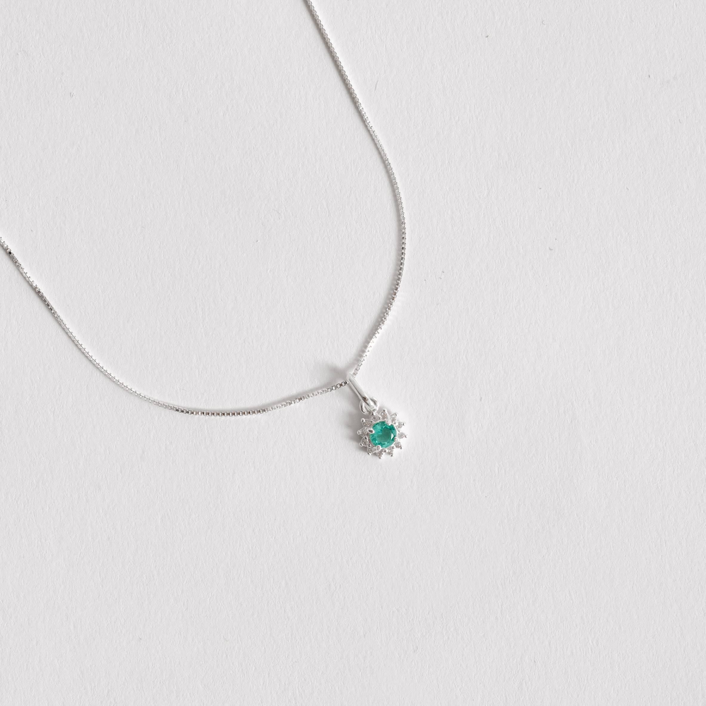 Imagem Colar pingente zircônia redonda acqua com cravejado 7mm 45cm