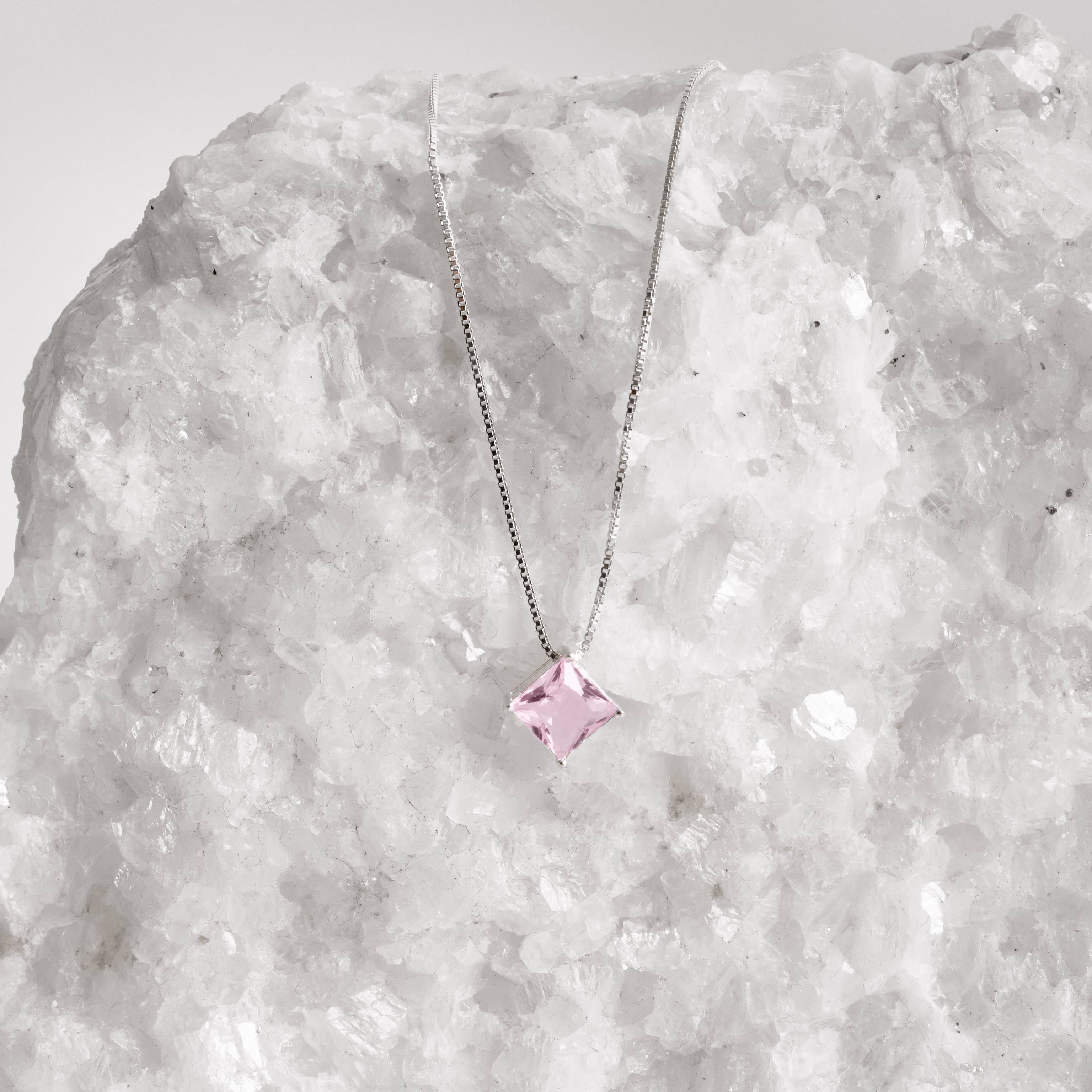 Imagem Colar zircônia losango rosa 10mm 45cm