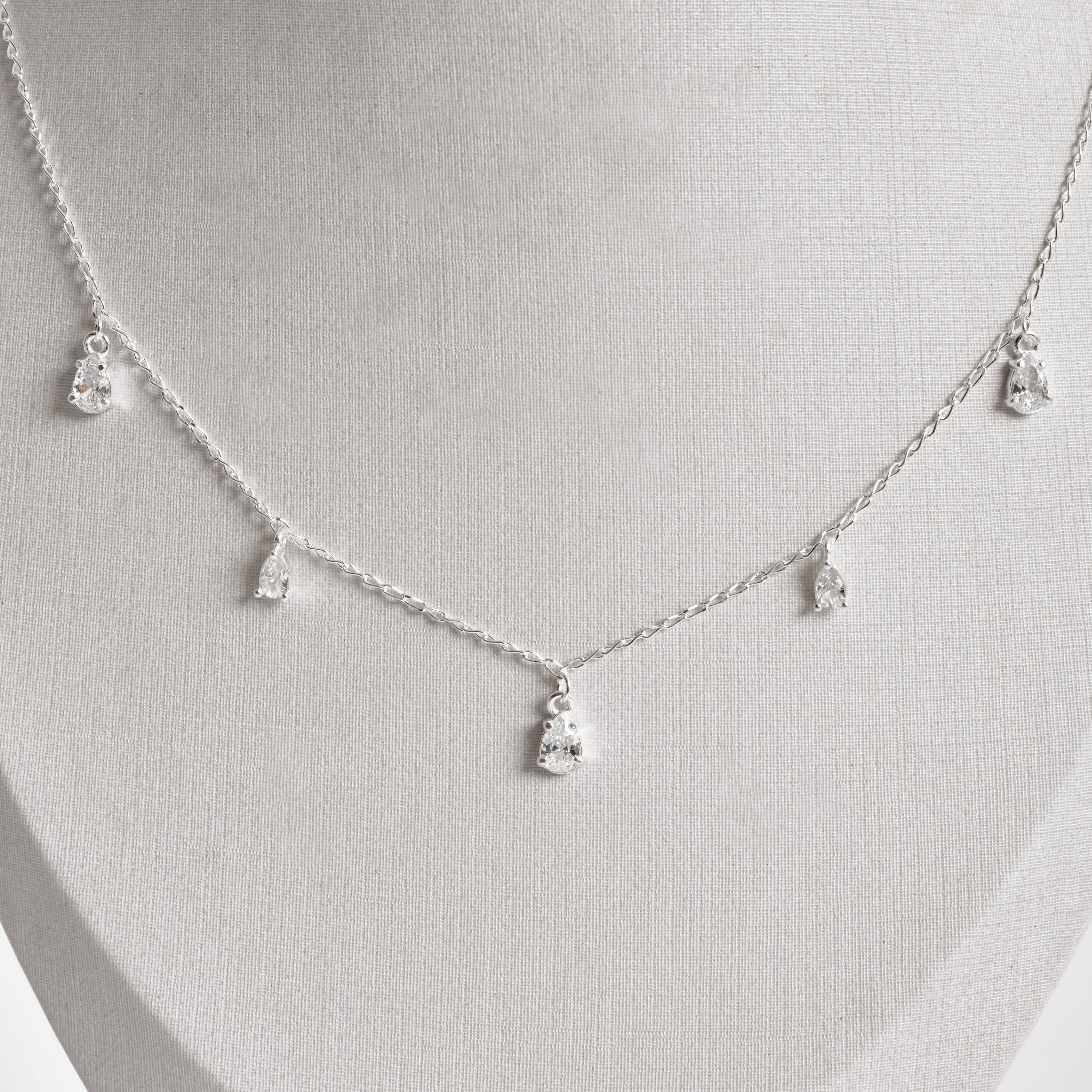Colar pingentes zircônias gota 5 e 6mm corrente grumet 45cm