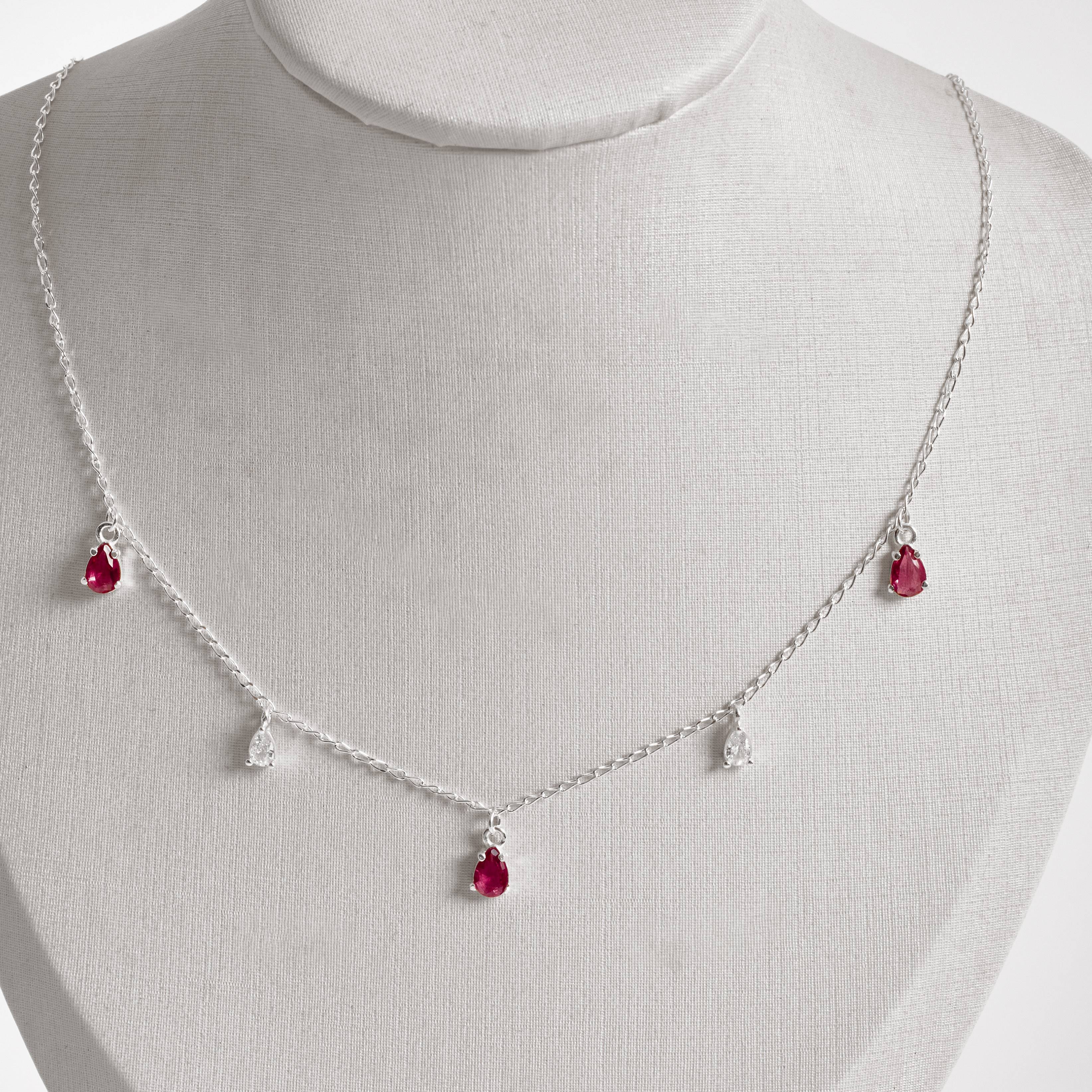 Imagem Secundária Colar pingentes zircônias gota cristal 5mm e cereja 6mm corrente grumet 45cm