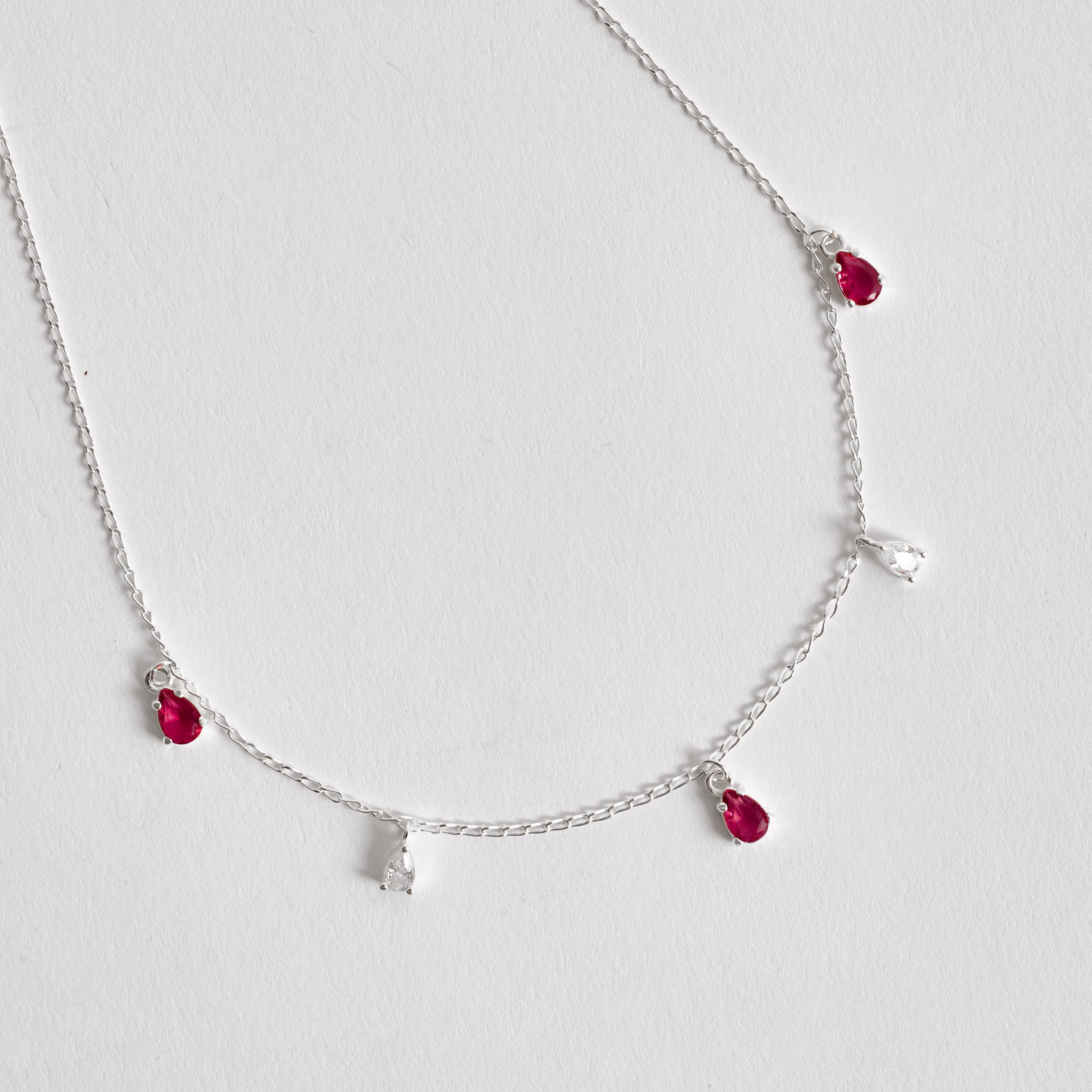 Imagem Colar pingentes zircônias gota cristal 5mm e cereja 6mm corrente grumet 45cm