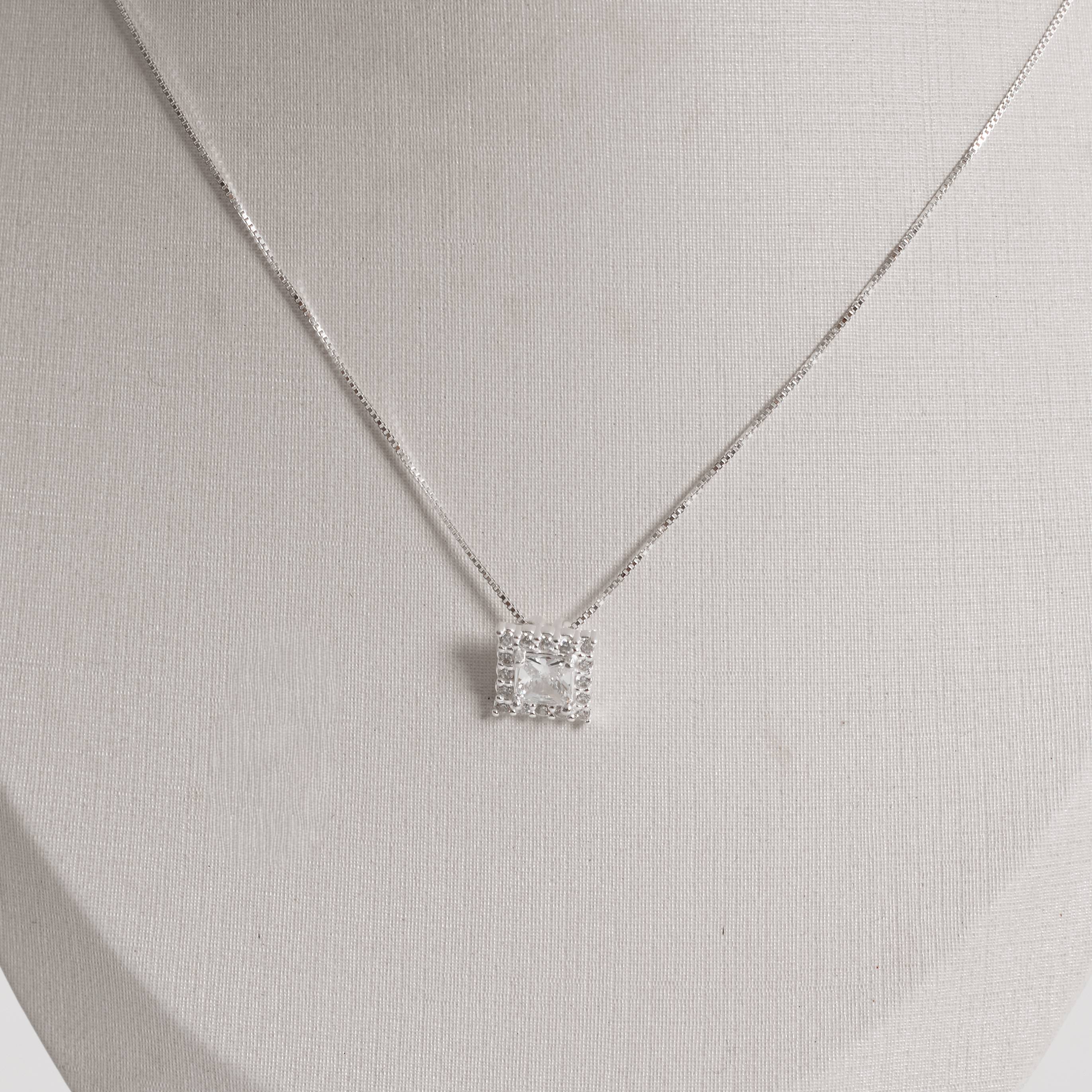 Imagem Secundária Colar pingente zircônia quadrada com cravejado 10mm 45cm