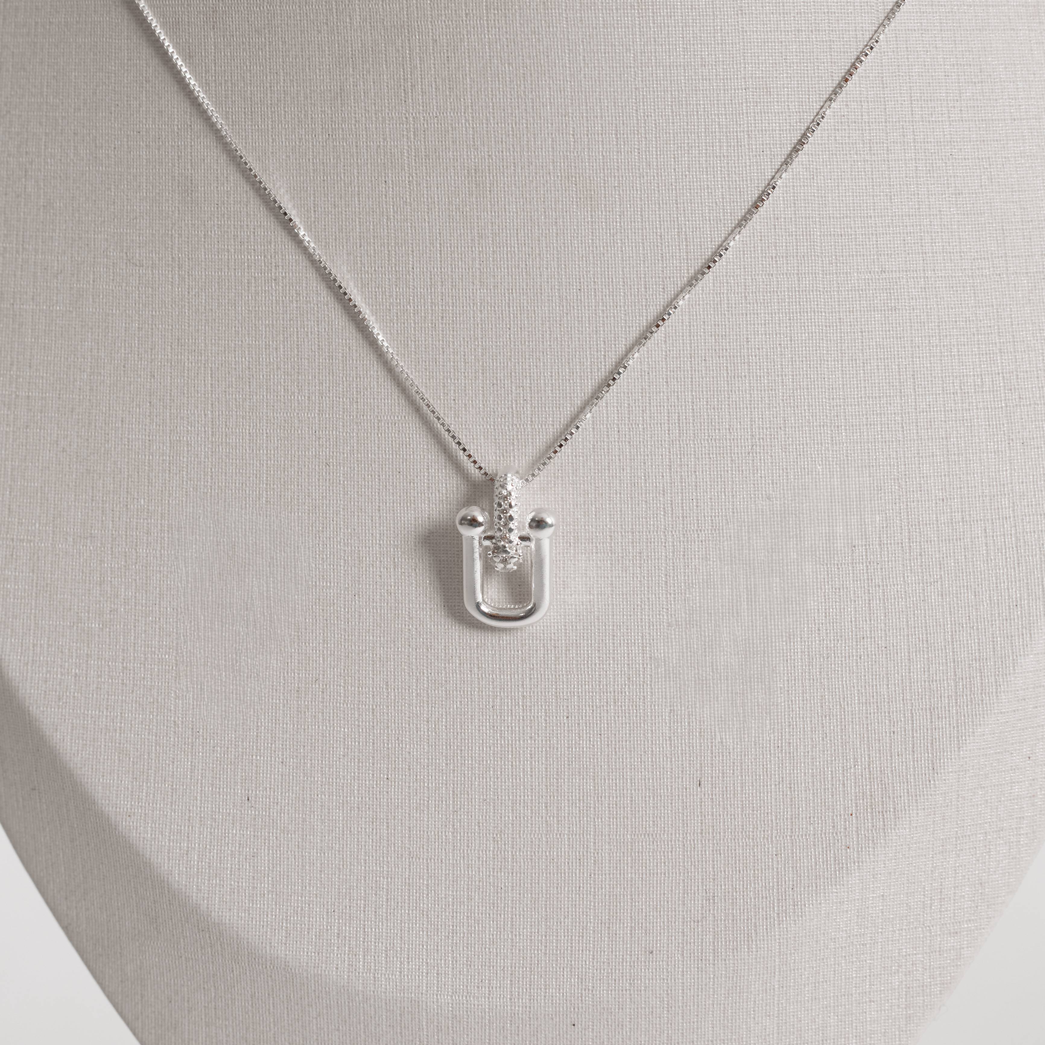 Imagem Secundária Colar pingente elo com cravejado 16mm 45cm