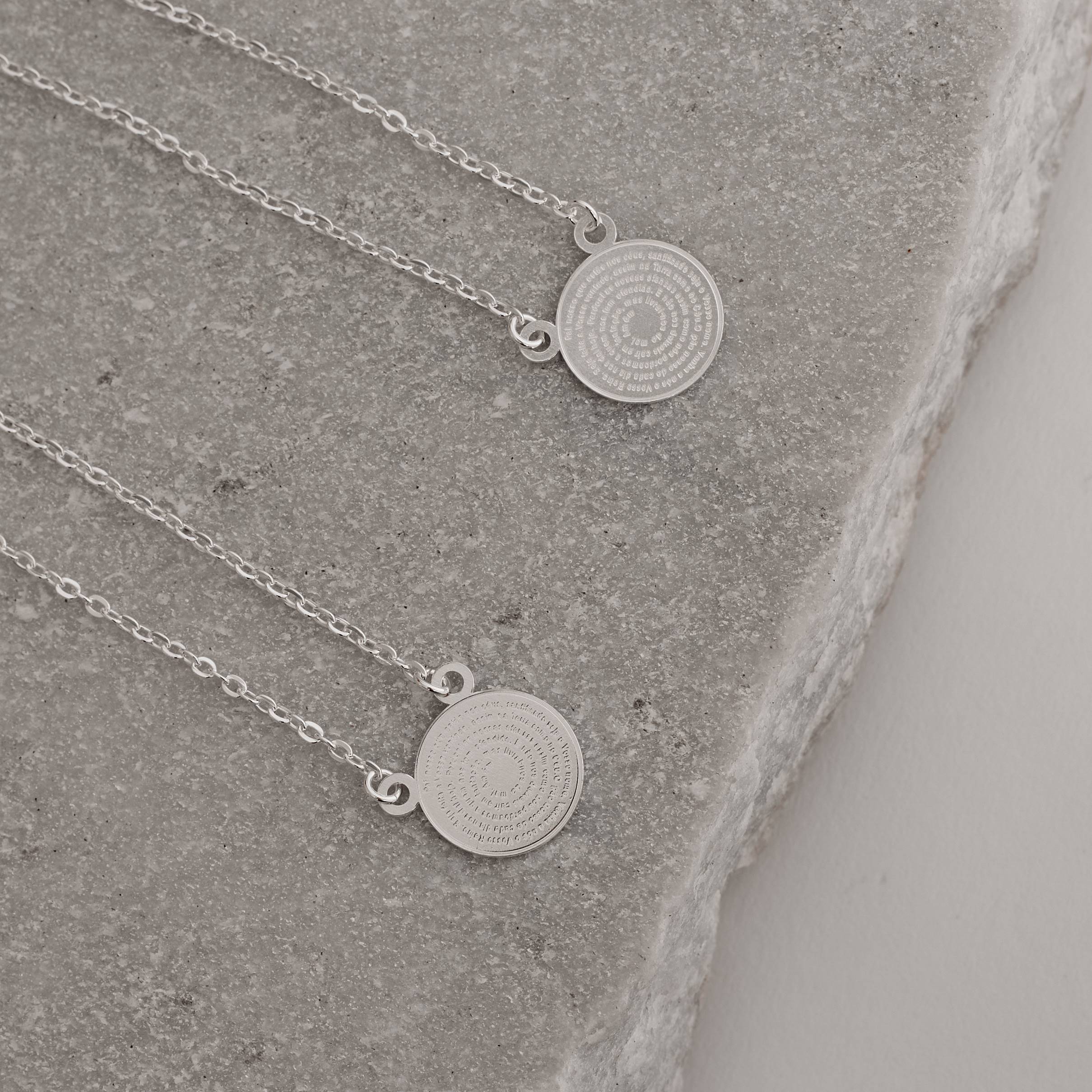 Escapulário medalhas Pai Nosso corrente cadeado 65cm