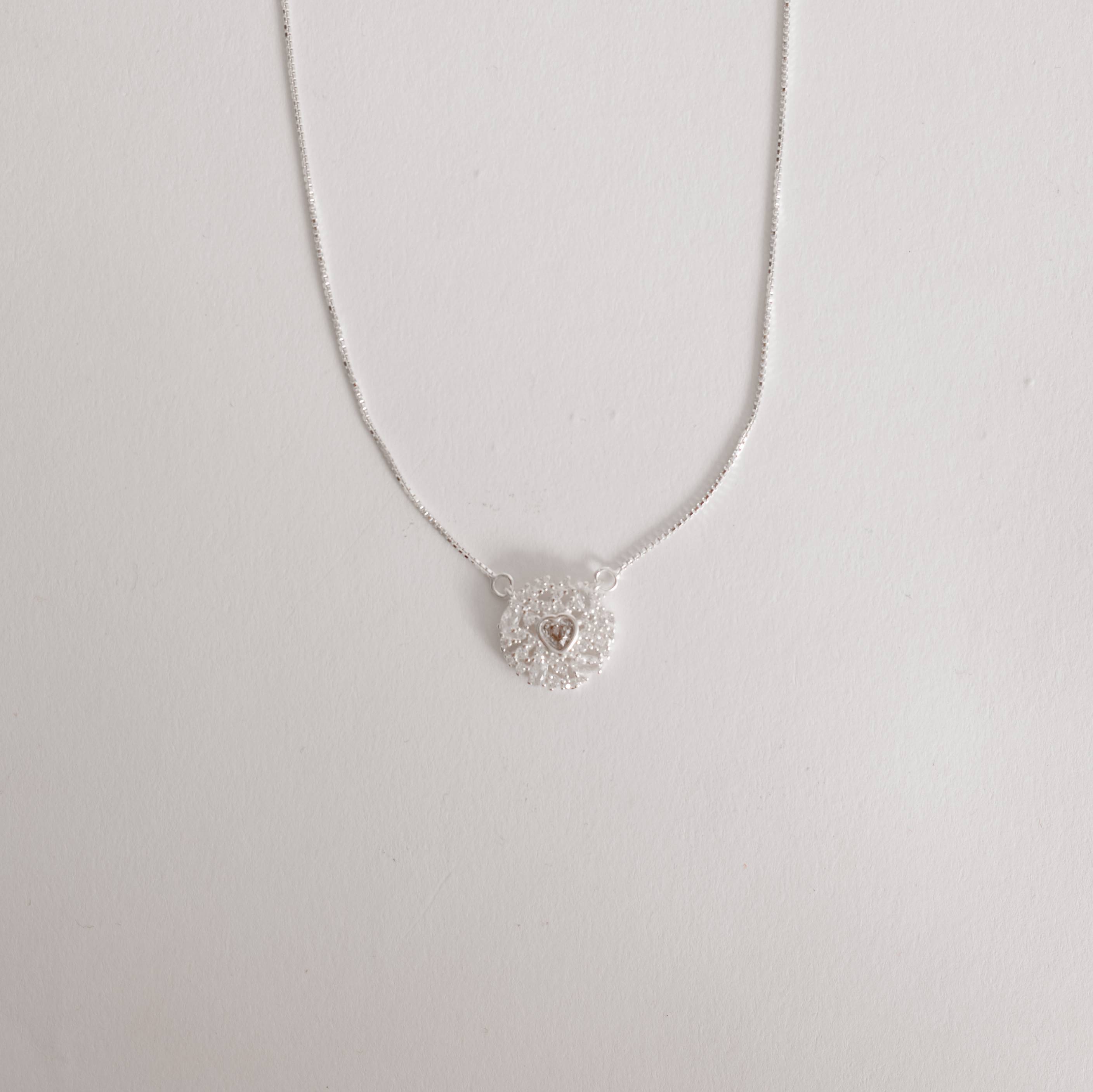 Colar medalha zircônia coração com cravejado 14mm v15 45cm