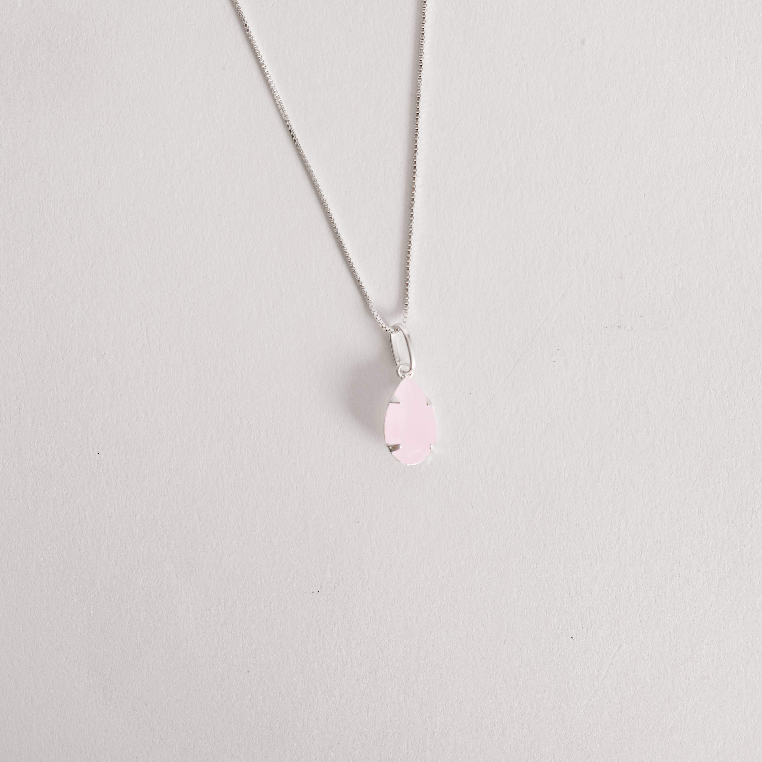 Imagem Secundária Colar pingente zircônia gota rosa leitoso 12mm 45cm