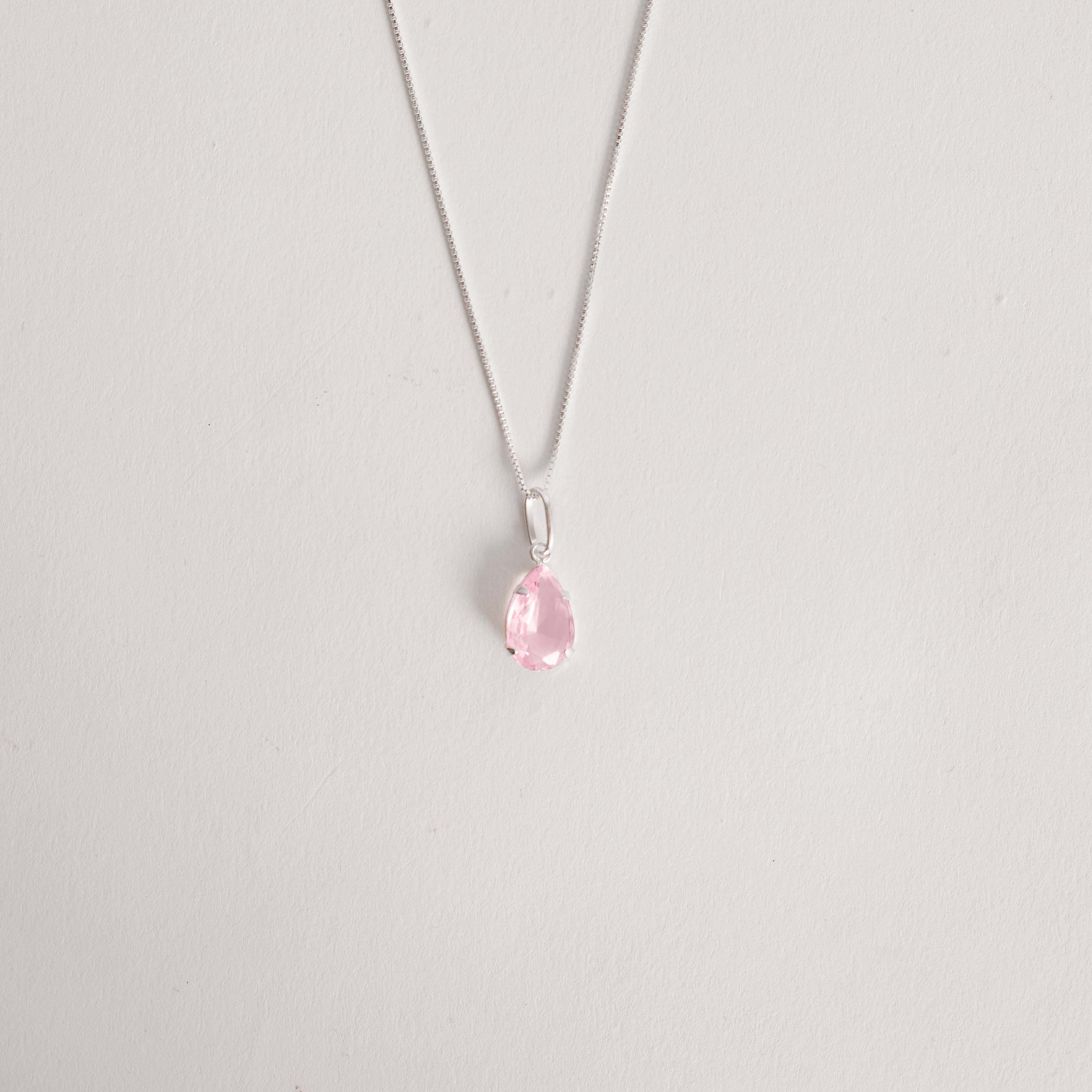 Imagem Colar pingente zircônia gota rosa 12mm 45cm