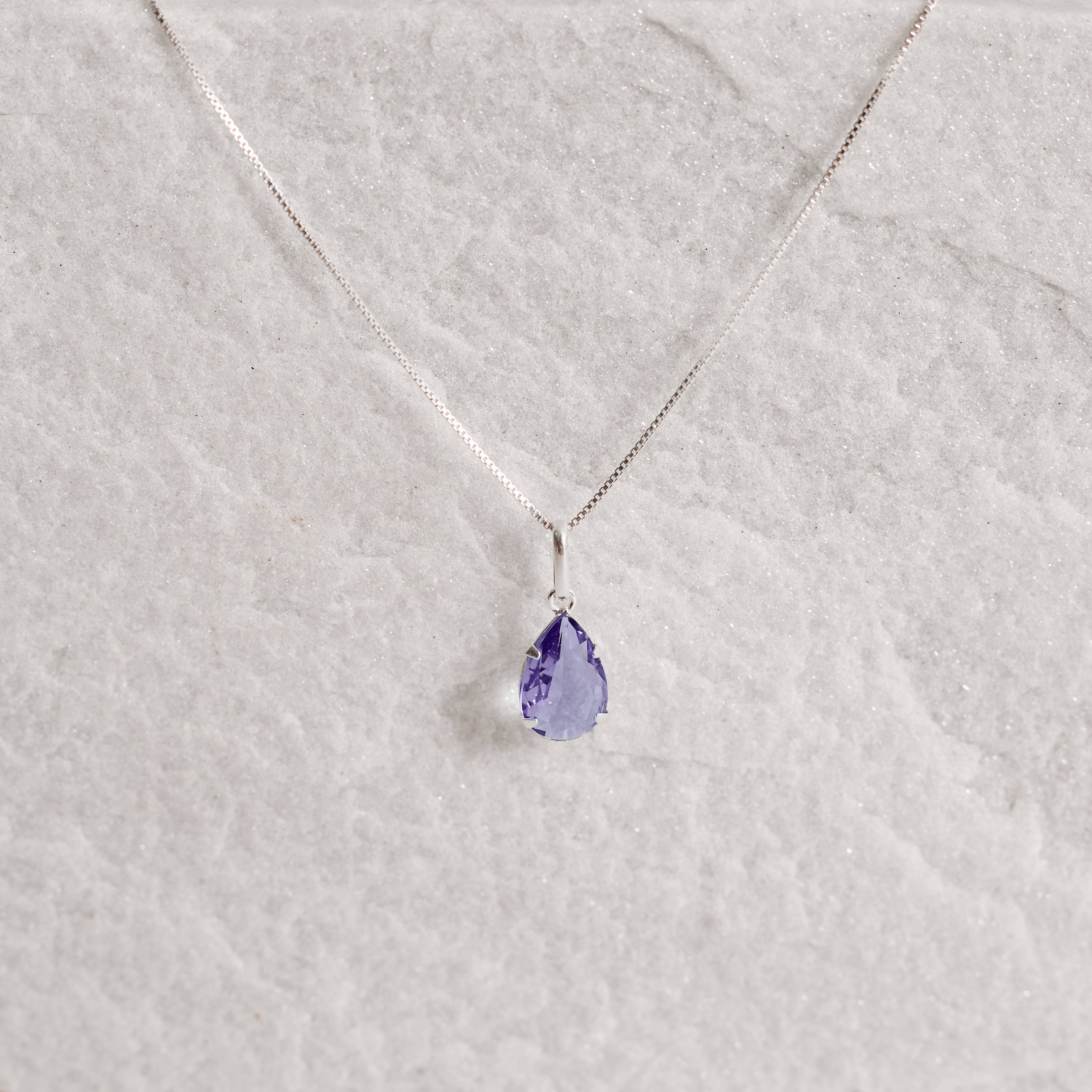 Imagem Colar pingente zircônia gota roxo 12mm 45cm