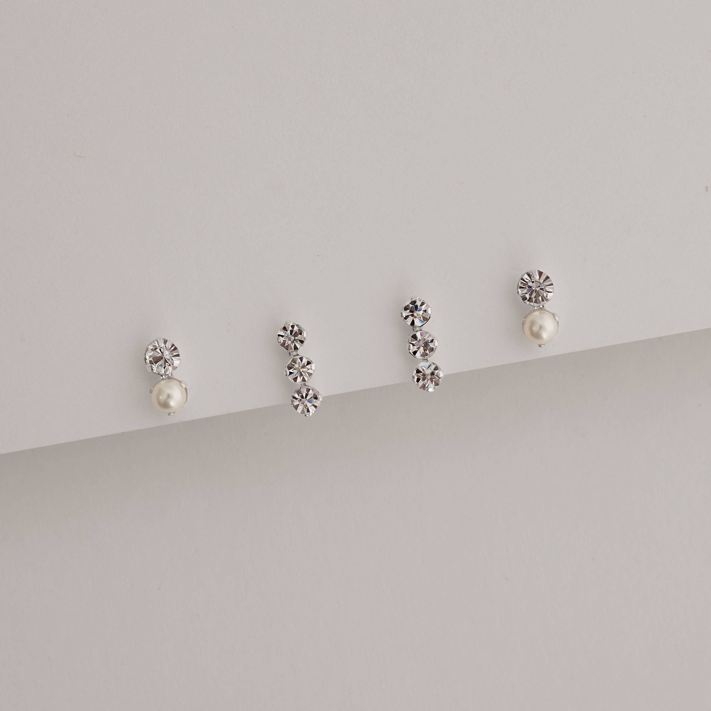 Dupla zircônia e pérola 9mm e 3 zircônias cristal