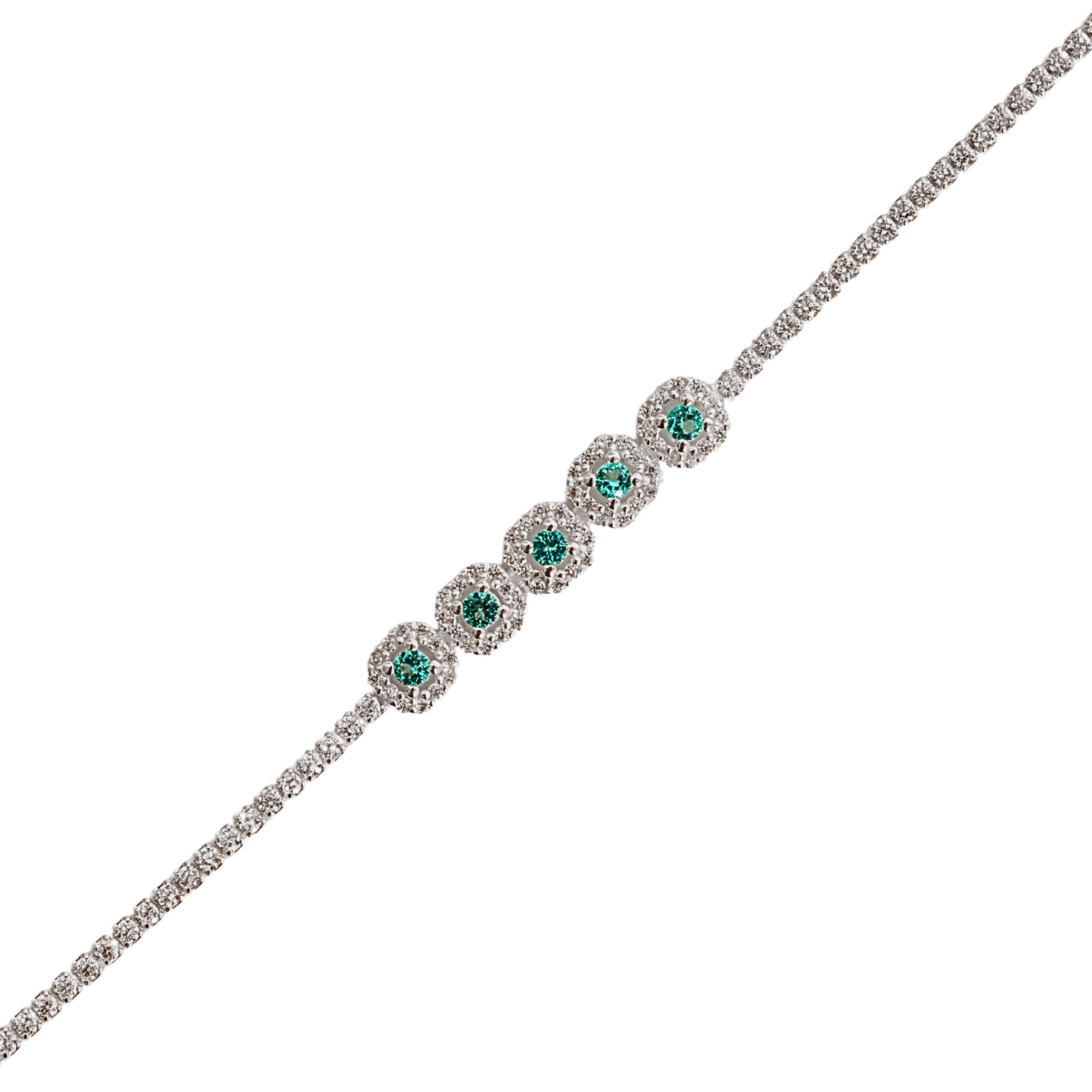 Imagem Pulseira Riviera entremeio quadrados cravejados detalhe turmalina 16+4cm