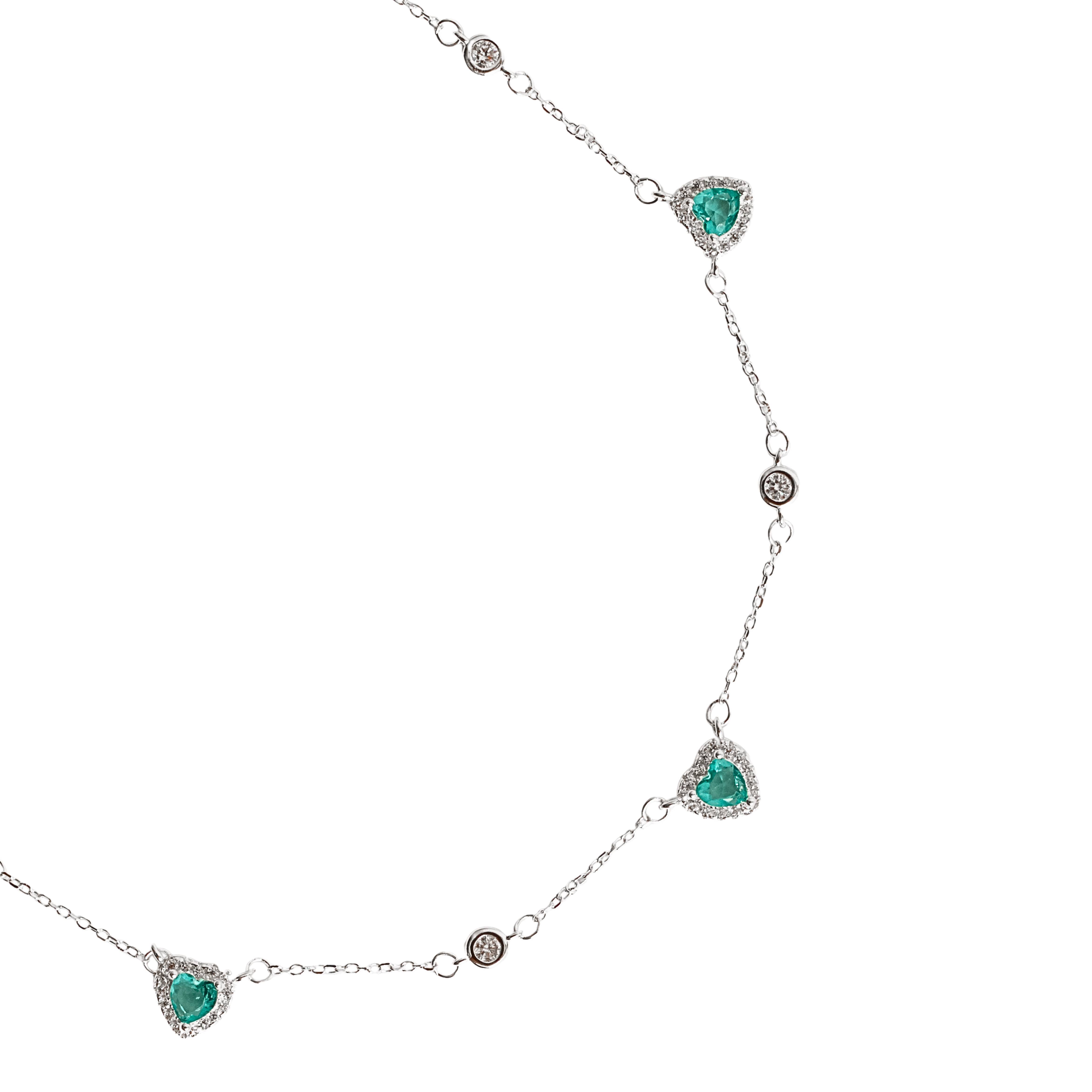 Colar entremeios zircônia redonda e zircônia coração turmalina com cravejado 7mm corrente cadeado 40+5cm